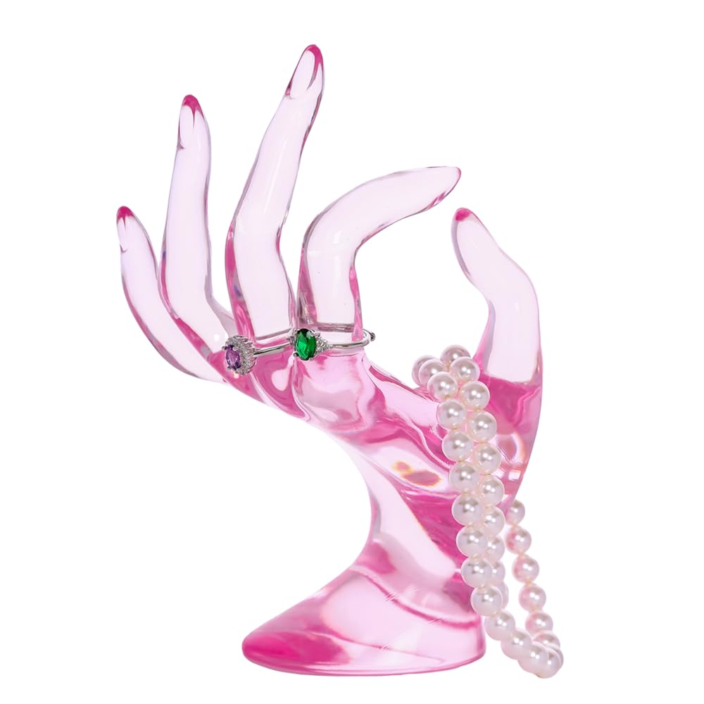 Maxsirui Hand Form Ring Holder Jewelry Display Organization Rack Bracelet Ring Watch Stand Support Aesthetic Y2k Room Decor (Rose Red)