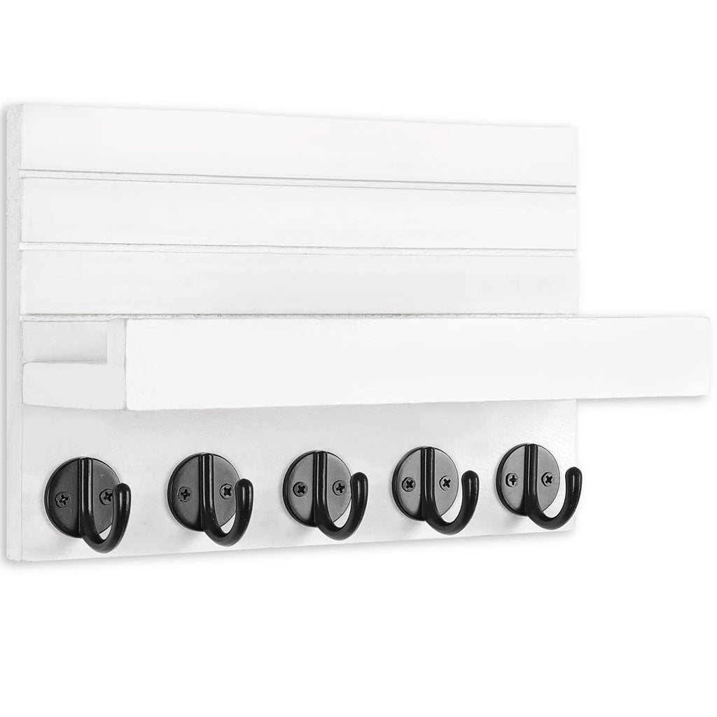 Lwenki Key Holder for Wall, Decorative Key and Mail Holder with Shelf Has Large Hooks for Bags, Coats, Umbrella – Paulownia Wood Key Hanger with Mounting Hardware (9.8”W x 6.7”H x 4.2”D)