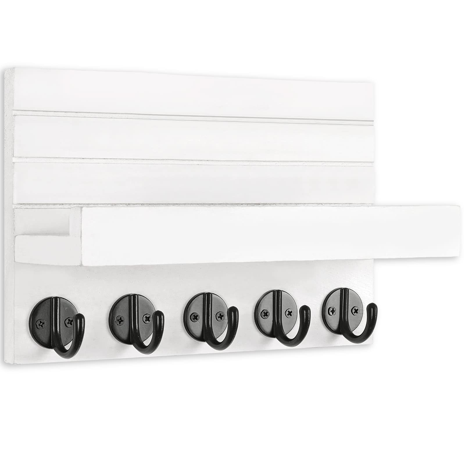 Lwenki Key Holder for Wall, Decorative Key and Mail Holder with Shelf Has Large Hooks for Bags, Coats, Umbrella – Paulownia Wood Key Hanger with Mounting Hardware (9.8”W x 6.7”H x 4.2”D)