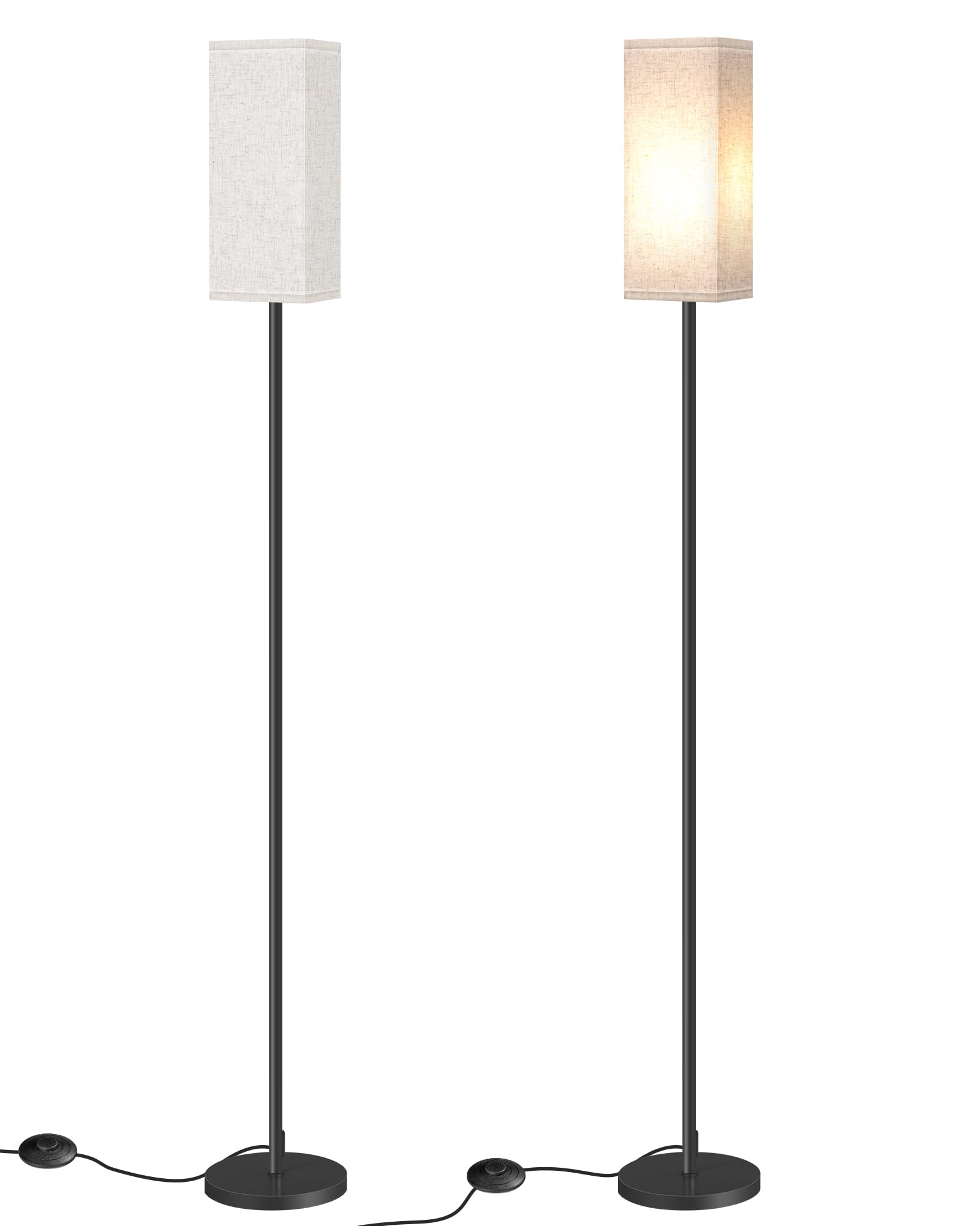 2 Pack Floor Lamp, Pole Lamp with Foot Switch, Modern Standing Lamp Lampshade, Minimalist Freestanding Lamp (Bulb Not Included), for Living Room, Bedroom Office, Black and Beige E07LDP205