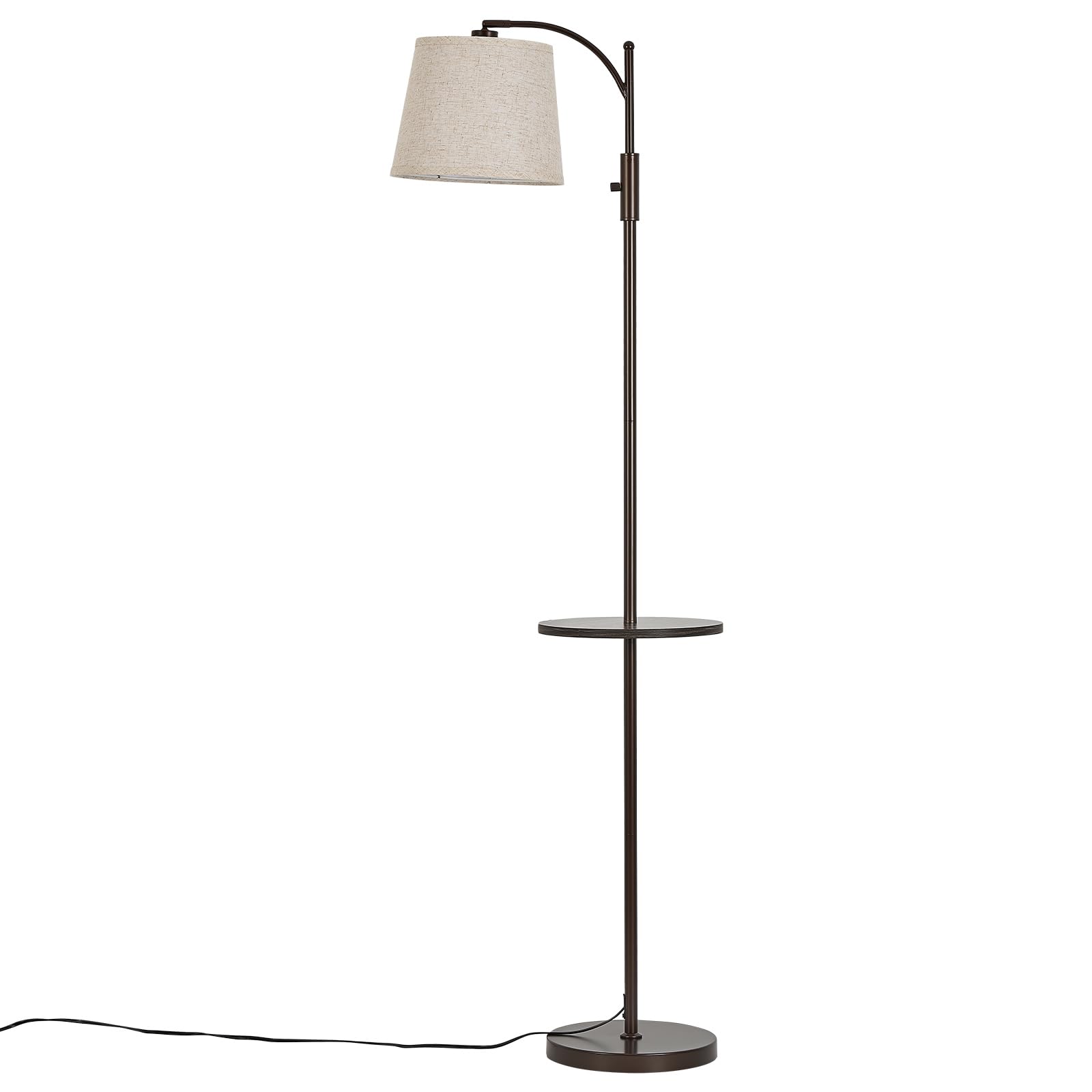AIDENOEY Fully Dimmable Floor Lamp for Living Room，Standing Lamp Rotary Switch with Table&Linen Beige Shade，Golden Tall Lamps for Bedroom with Adjust Head，9W LED Bulb Included