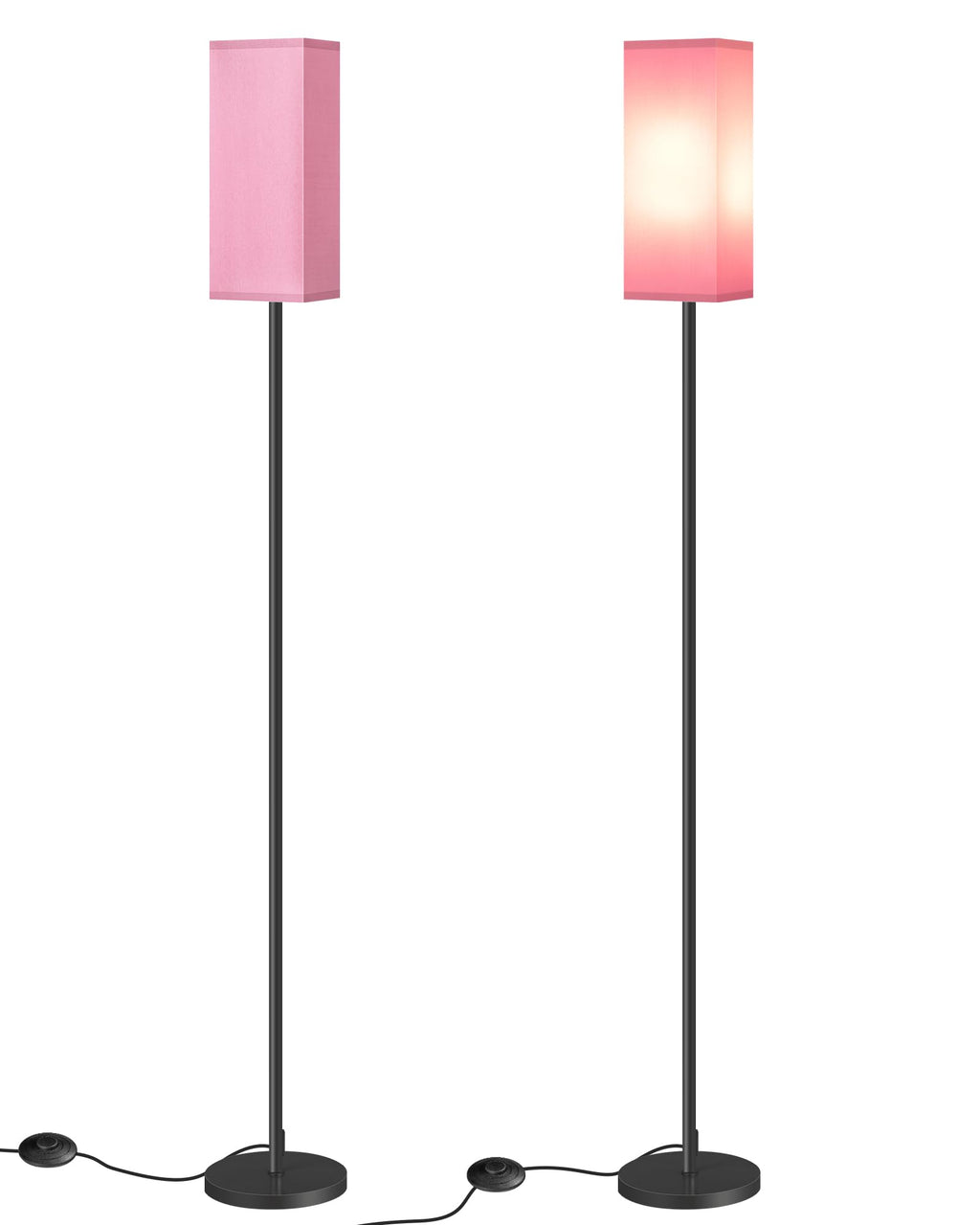 2 Pack Floor Lamp, Pole Lamp with Foot Switch, Modern Standing Lamp Lampshade, Minimalist Freestanding Lamp (Bulb Not Included), for Living Room, Bedroom Office, Black and Beige E07LDP205