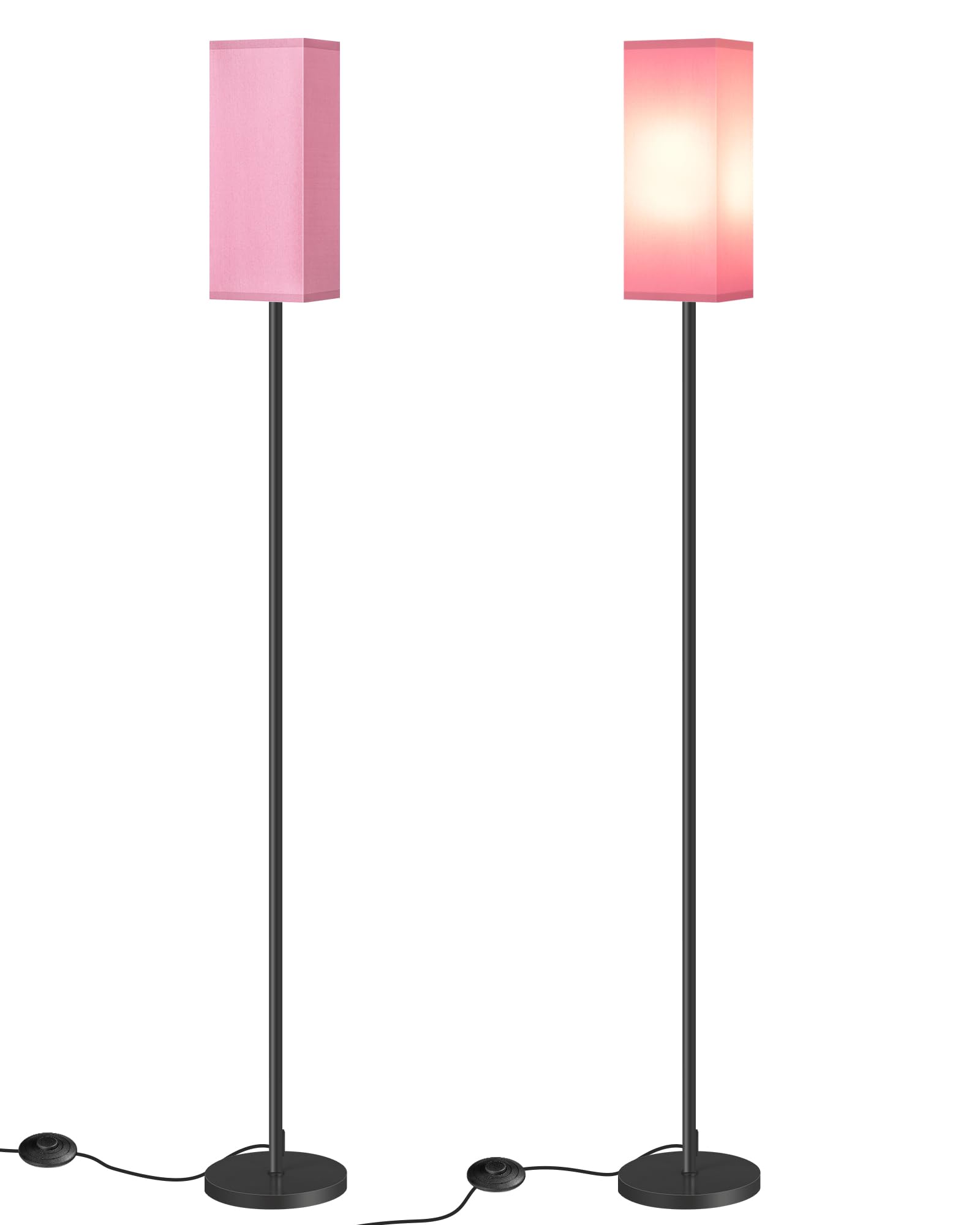 2 Pack Floor Lamp, Pole Lamp with Foot Switch, Modern Standing Lamp Lampshade, Minimalist Freestanding Lamp (Bulb Not Included), for Living Room, Bedroom Office, Black and Beige E07LDP205