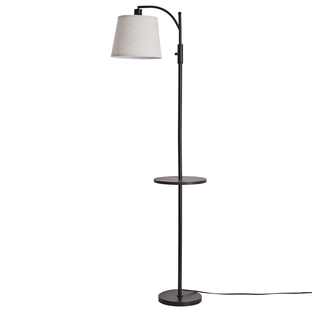 AIDENOEY Fully Dimmable Floor Lamp for Living Room，Standing Lamp Rotary Switch with Table&Linen Beige Shade，Golden Tall Lamps for Bedroom with Adjust Head，9W LED Bulb Included