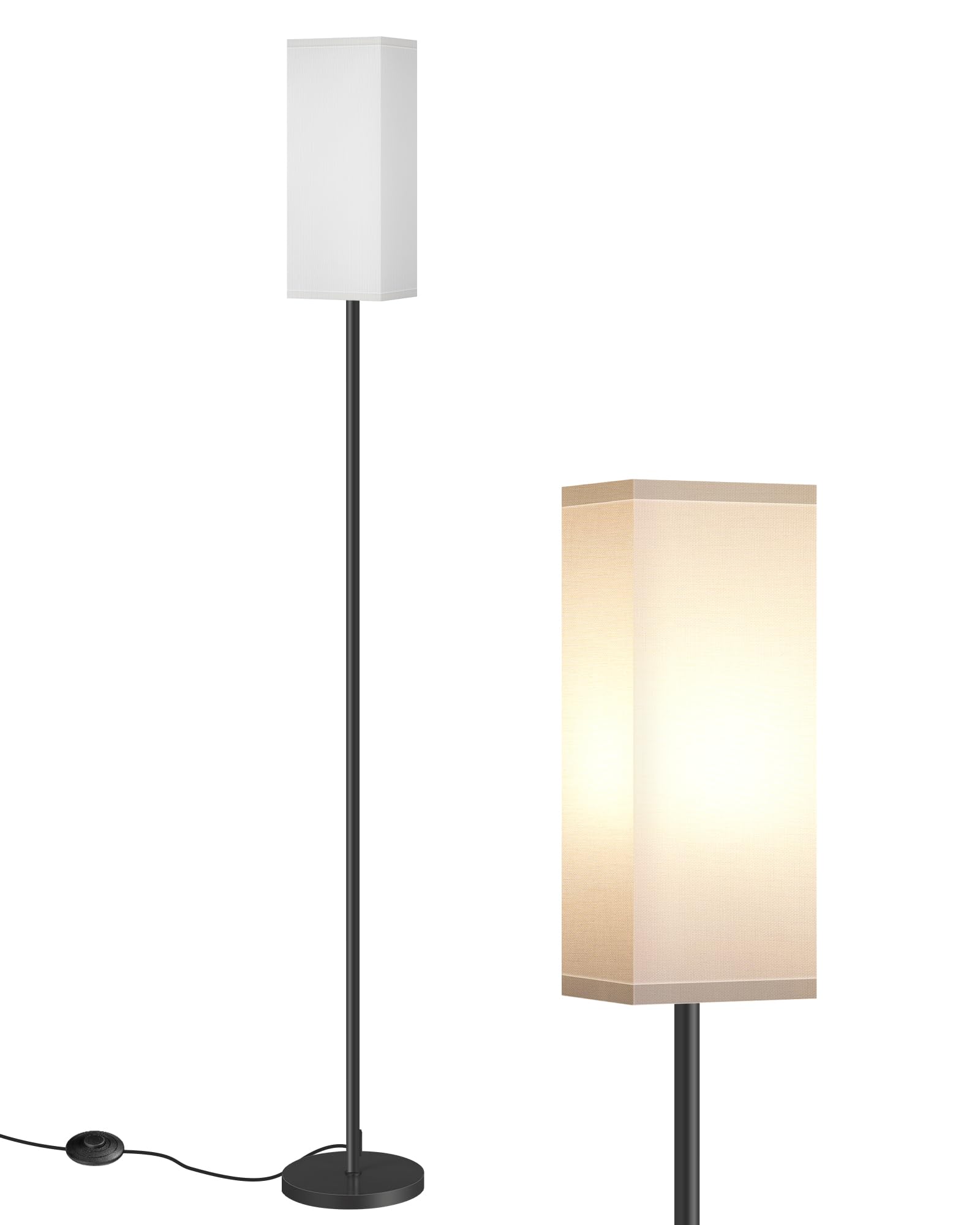 64.6" Floor Lamp, Pole with Foot Switch, Modern Standing Lamp Lampshade, Minimalist Freestanding Lamp (Bulb Not Included), for Living Room, Bedroom Office ETL Listed, Black and Beige E07LD05