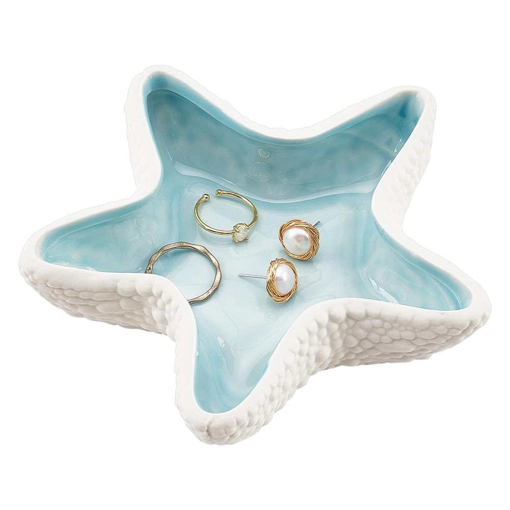NBEADS Conch Shape Ceramic Jewelry Tray, Aqua Shell Trinket Dish Ceramic Ring Earring Holder Ocean-themed Decorative Trinket Plate for Rings Earrings Necklaces Bracelet Jewelry Watch Keys