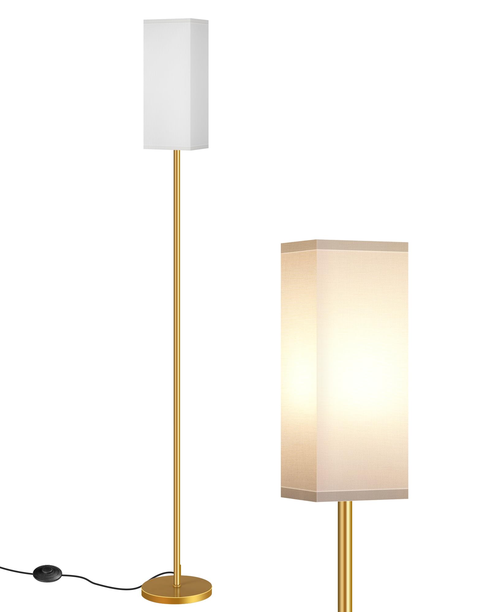 64.6" Floor Lamp, Pole with Foot Switch, Modern Standing Lamp Lampshade, Minimalist Freestanding Lamp (Bulb Not Included), for Living Room, Bedroom Office ETL Listed, Black and Beige E07LD05