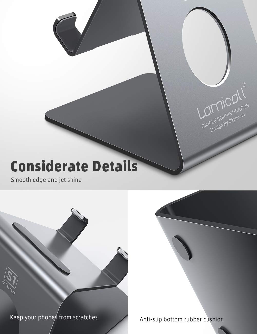 Lamicall Cell Phone Stand, Desk Accessories - Clear Office Cell Phone Holder, Acrylic Phone Stand, Desktop, Acrylic Office Desk Decor Accessories, Suitable for iPhone, 4-8'' Phone, Gifts
