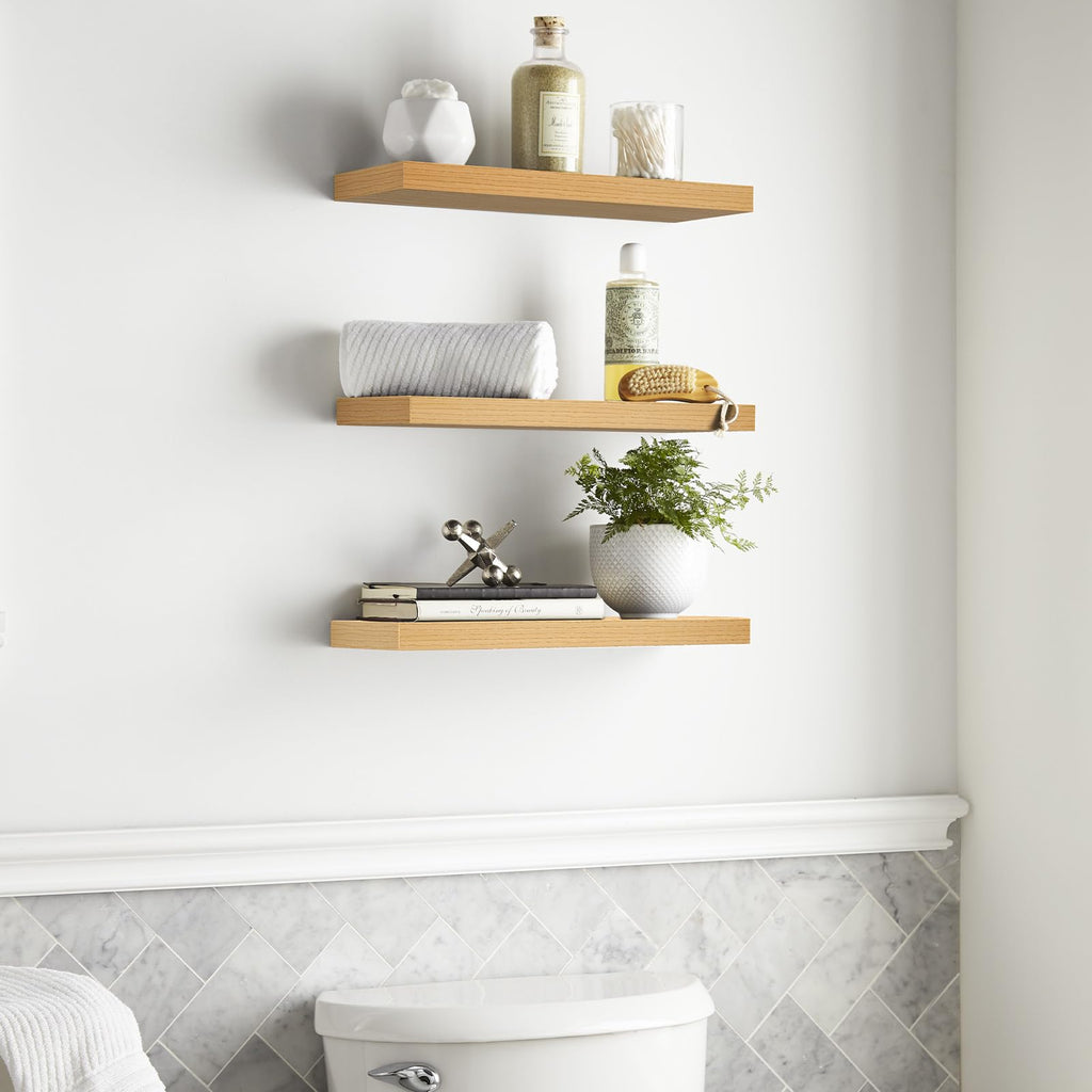 BAYKA Floating Shelves for Wall, Wall Mounted Rustic Wood Shelves for Bathroom, Bedroom, Living Room, Kitchen, Hanging Shelf for Books/Storage/Room Decor with 22lbs Capacity (Black, Set of 3, 15.7in)