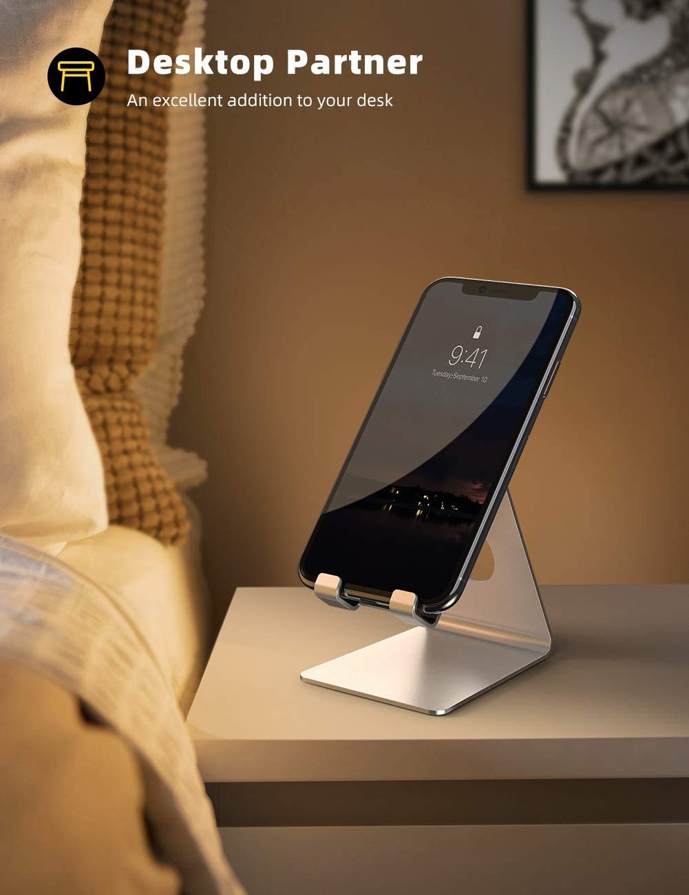 Lamicall Cell Phone Stand, Desk Accessories - Clear Office Cell Phone Holder, Acrylic Phone Stand, Desktop, Acrylic Office Desk Decor Accessories, Suitable for iPhone, 4-8'' Phone, Gifts