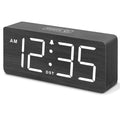 DreamSky Wooden Digital Alarm Clock for Bedroom - Desk Clock for Living Room with Large Numbers, Dimmer, Loud Alarm for Heavy Sleepers with Volume Control, DST, Office Wood Decor (Plug in Clock)
