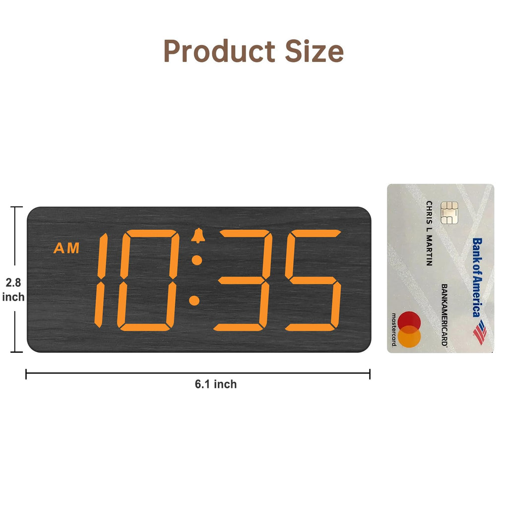 DreamSky Wooden Digital Alarm Clock for Bedroom - Desk Clock for Living Room with Large Numbers, Dimmer, Loud Alarm for Heavy Sleepers with Volume Control, DST, Office Wood Decor (Plug in Clock)