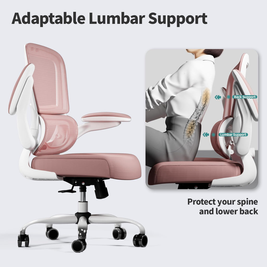 TRALT Office Chair - Ergonomic Desk Chair with Adjustable Lumbar Support, Mesh Computer Chair, Executive Chairs for Home Office Comfortable Lumbar Support (White)
