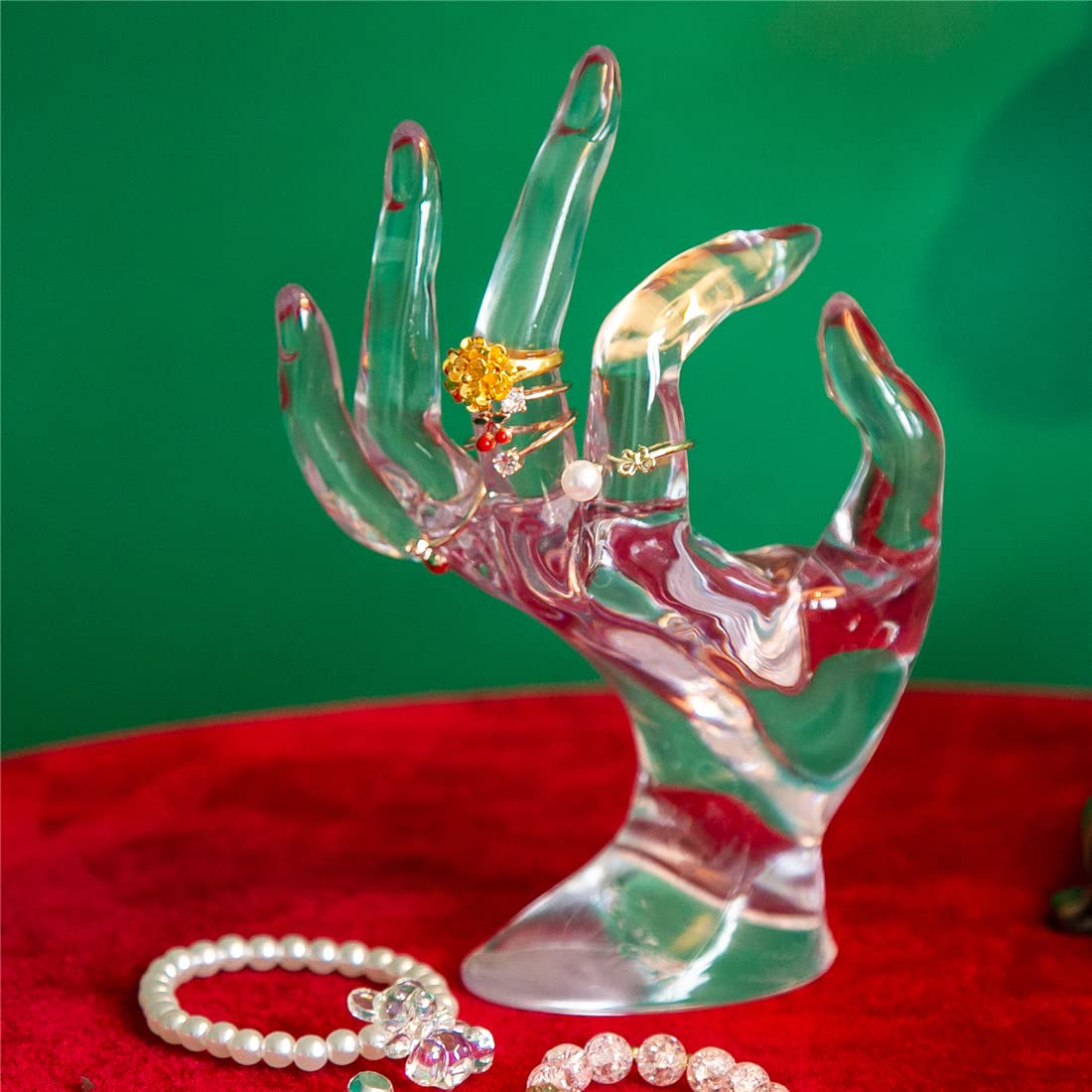 Maxsirui Hand Form Ring Holder Jewelry Display Organization Rack Bracelet Ring Watch Stand Support Aesthetic Y2k Room Decor (Rose Red)