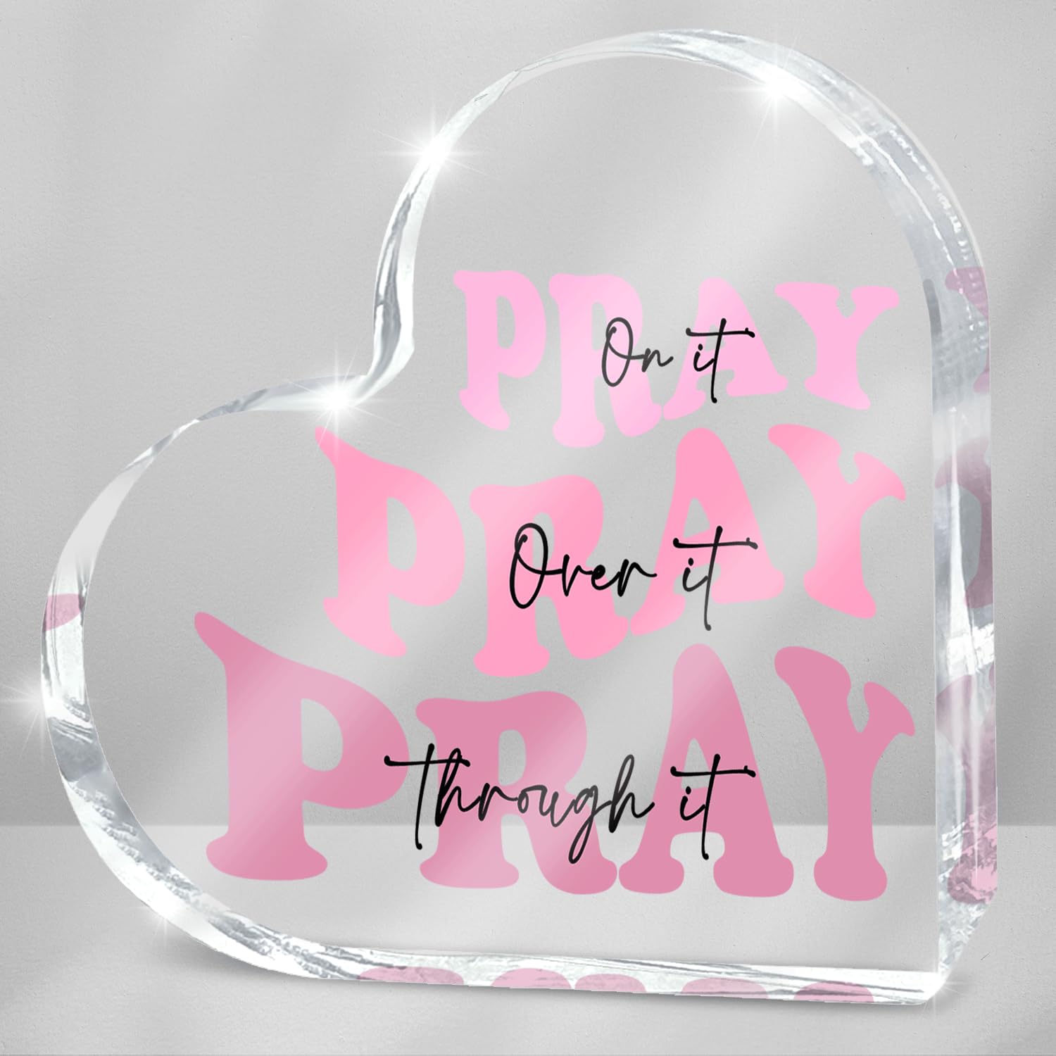 Pink Inspirational Decor Pray Over It Bible Verse Wall Art Christian Gifts for Women, 4x 4 Inches Office Desk Accessories Decor Sign, Pink Dorm Room Decoration for Women - Pray on it Pray through it