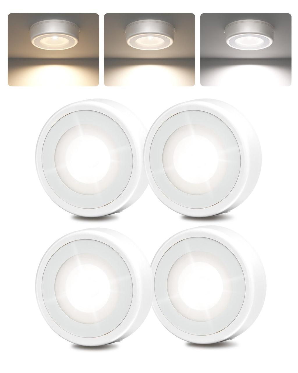 EZVALO LED Puck Lights, Rechargeable Battery Touch Light, 2.5'' Mini Tap Lights, Wireless Closet Light, Under Cabinet Lighting, 3 Color Temps, Stick On Lights Kitchen,Closet,Pantry(2 Pack)