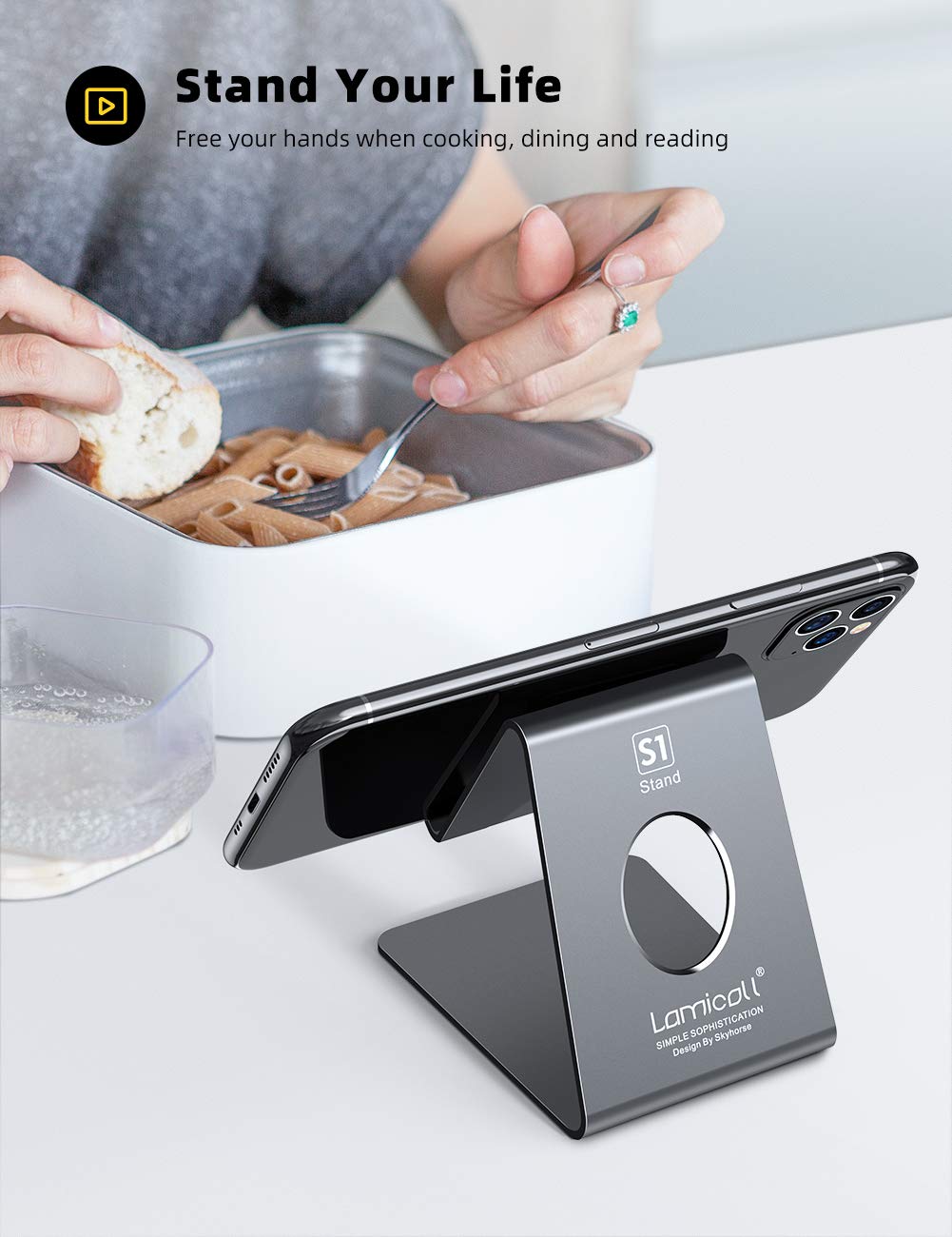 Lamicall Cell Phone Stand, Desk Accessories - Clear Office Cell Phone Holder, Acrylic Phone Stand, Desktop, Acrylic Office Desk Decor Accessories, Suitable for iPhone, 4-8'' Phone, Gifts