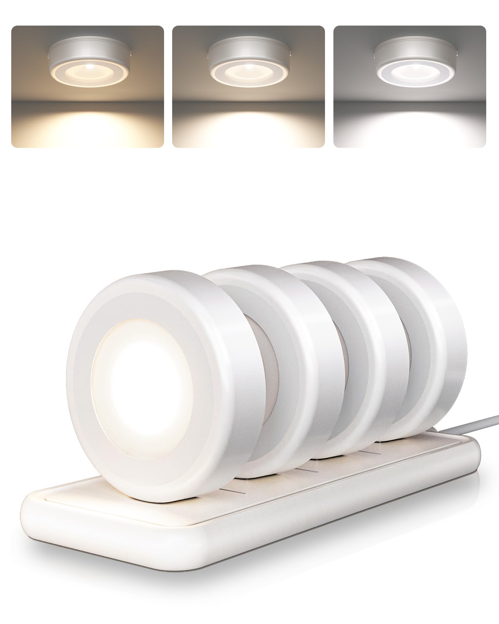 EZVALO LED Puck Lights, Rechargeable Battery Touch Light, 2.5'' Mini Tap Lights, Wireless Closet Light, Under Cabinet Lighting, 3 Color Temps, Stick On Lights Kitchen,Closet,Pantry(2 Pack)