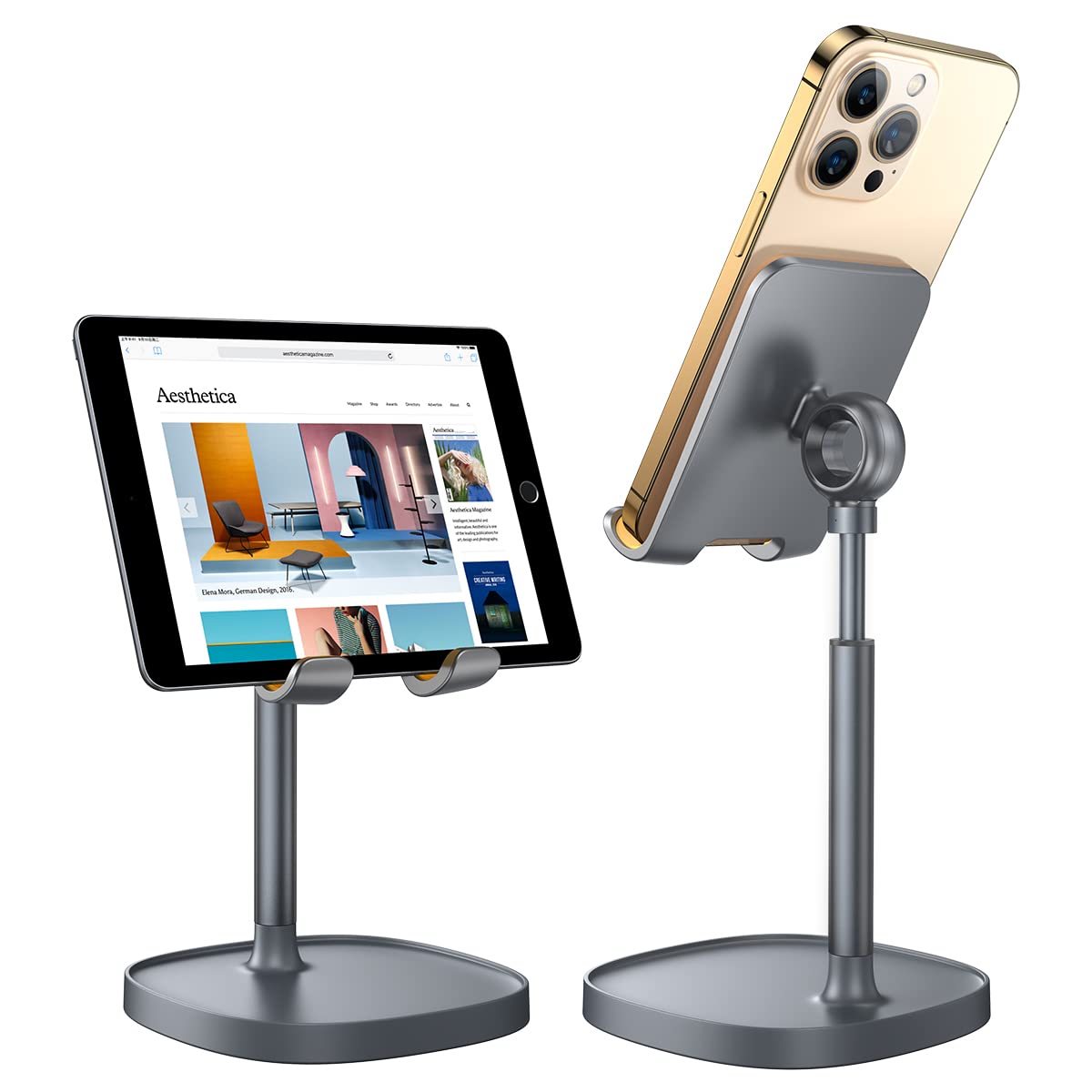 LISEN Cell Phone Stand Phone Holder for Desk Office Decor, Office Desk Accessories Women PC Gaming Essentials iPhone Stand Gadgets Men Gifts for Mom Fit OtterBox Case Switch iPad Air Tablet 4-10 in