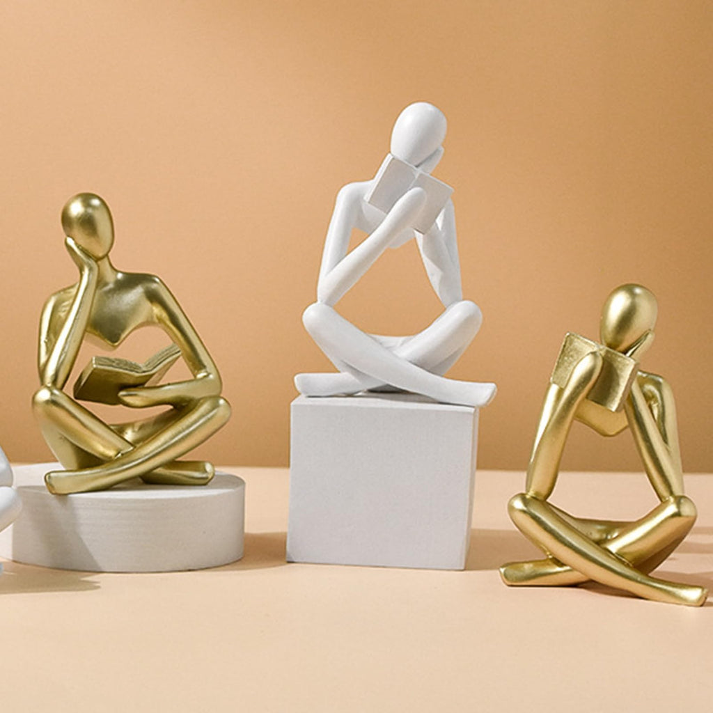 Jinkoozz Gold Reading Women Statue, Thinker Sculptures, Abstract Art Ornament, Modern Aesthetic Figurine Decoration, Suitable for Home Living Room Bedroom Office Shelf Table Desk Bookshelf Decor