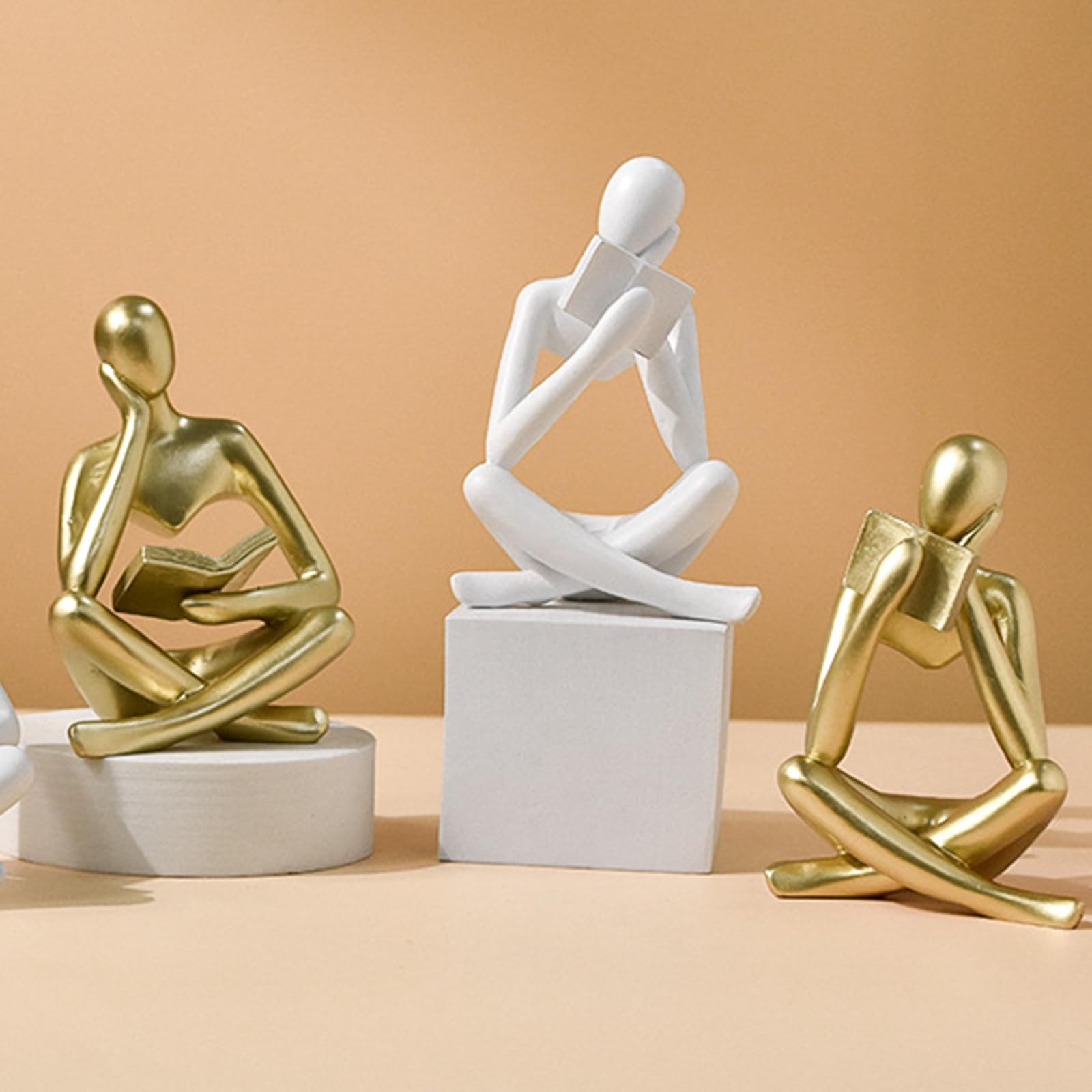 Jinkoozz Gold Reading Women Statue, Thinker Sculptures, Abstract Art Ornament, Modern Aesthetic Figurine Decoration, Suitable for Home Living Room Bedroom Office Shelf Table Desk Bookshelf Decor