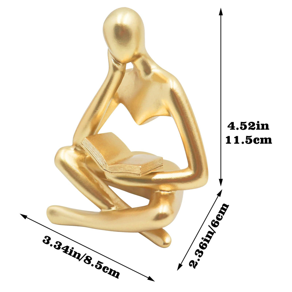 Jinkoozz Gold Reading Women Statue, Thinker Sculptures, Abstract Art Ornament, Modern Aesthetic Figurine Decoration, Suitable for Home Living Room Bedroom Office Shelf Table Desk Bookshelf Decor