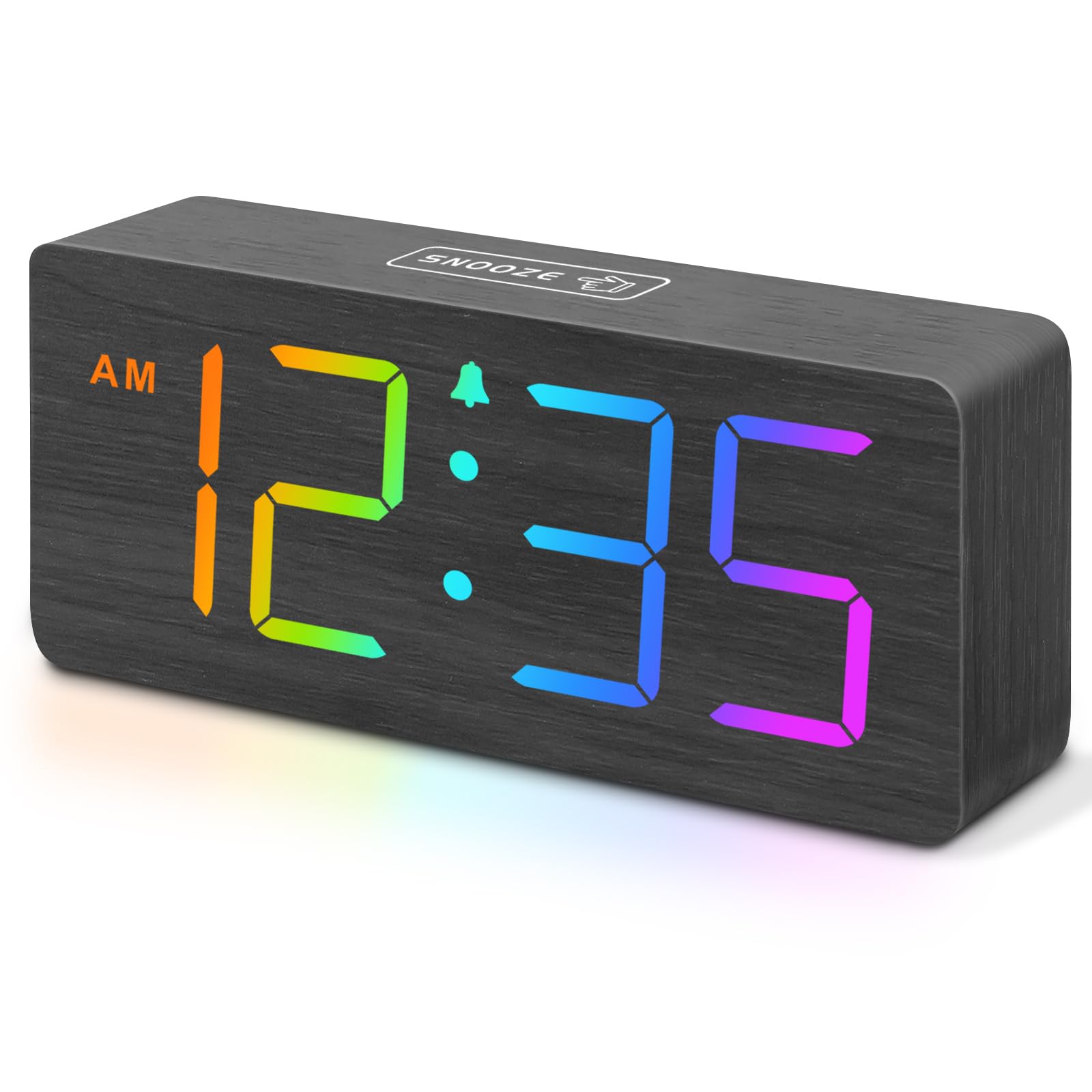 DreamSky Wooden Digital Alarm Clock for Bedroom - Desk Clock for Living Room with Large Numbers, Dimmer, Loud Alarm for Heavy Sleepers with Volume Control, DST, Office Wood Decor (Plug in Clock)