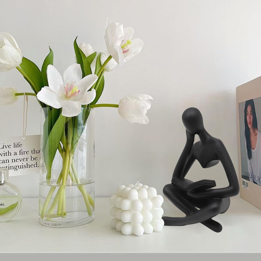 Jinkoozz Gold Reading Women Statue, Thinker Sculptures, Abstract Art Ornament, Modern Aesthetic Figurine Decoration, Suitable for Home Living Room Bedroom Office Shelf Table Desk Bookshelf Decor