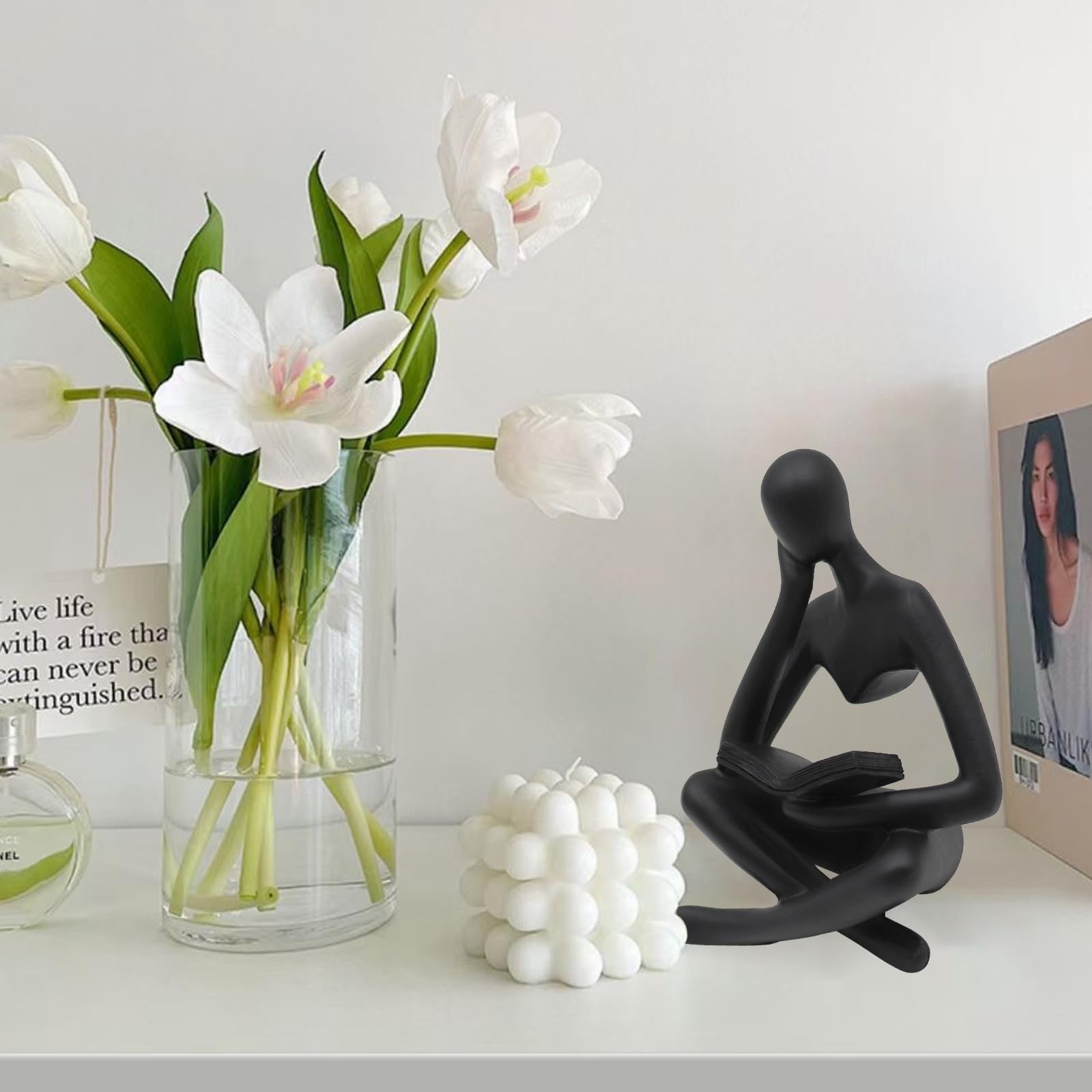 Jinkoozz Gold Reading Women Statue, Thinker Sculptures, Abstract Art Ornament, Modern Aesthetic Figurine Decoration, Suitable for Home Living Room Bedroom Office Shelf Table Desk Bookshelf Decor