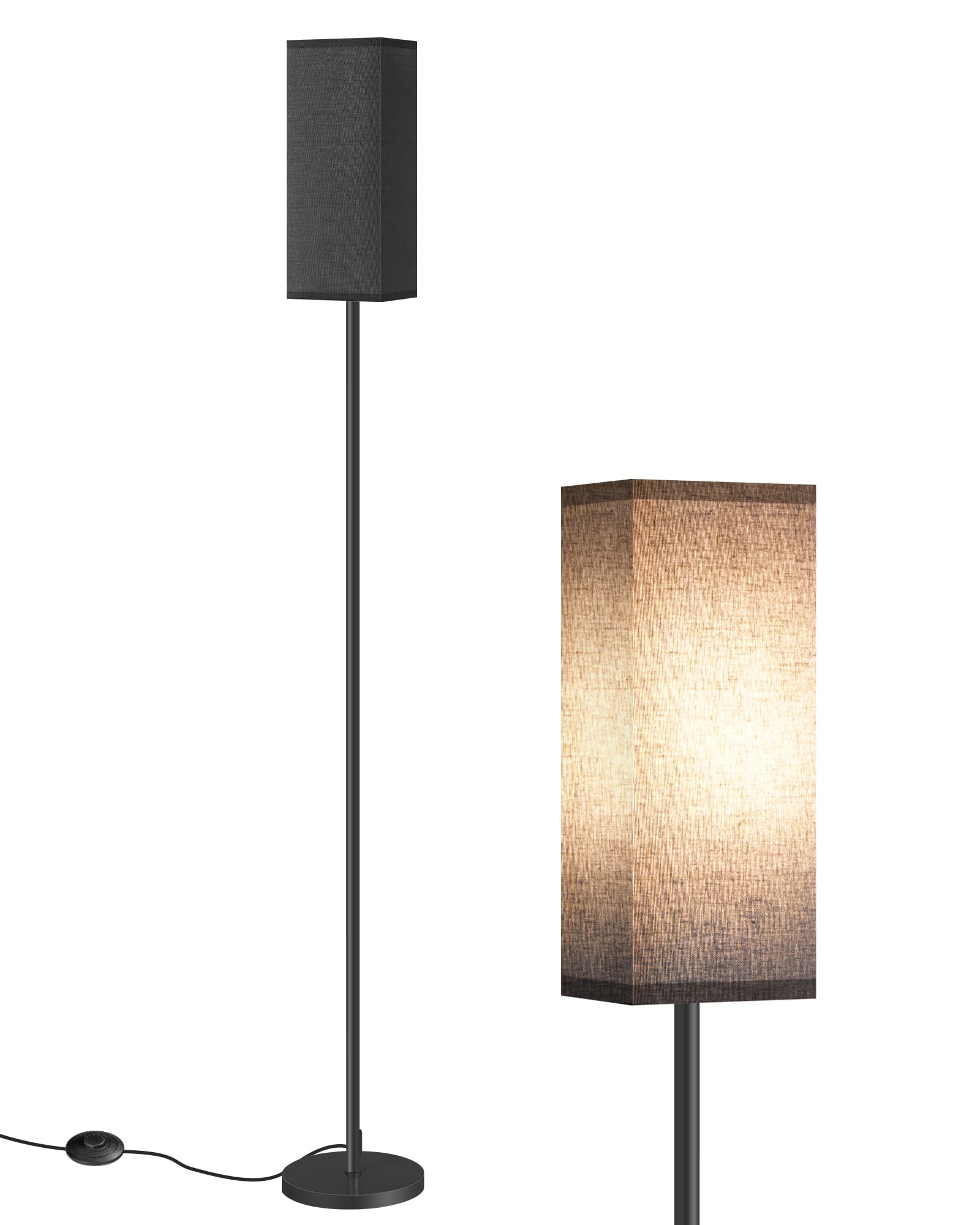 64.6" Floor Lamp, Pole with Foot Switch, Modern Standing Lamp Lampshade, Minimalist Freestanding Lamp (Bulb Not Included), for Living Room, Bedroom Office ETL Listed, Black and Beige E07LD05