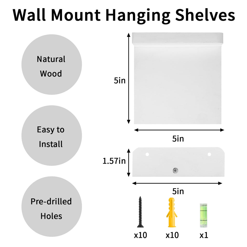 Fixwal Wall Shelves, 5x5 Inches Small Floating Shelf, Rustic Wood Wall Mounted Shelves for Bedroom, Living Room, Kitchen, Bathroom Decor (Set of 4, Black)