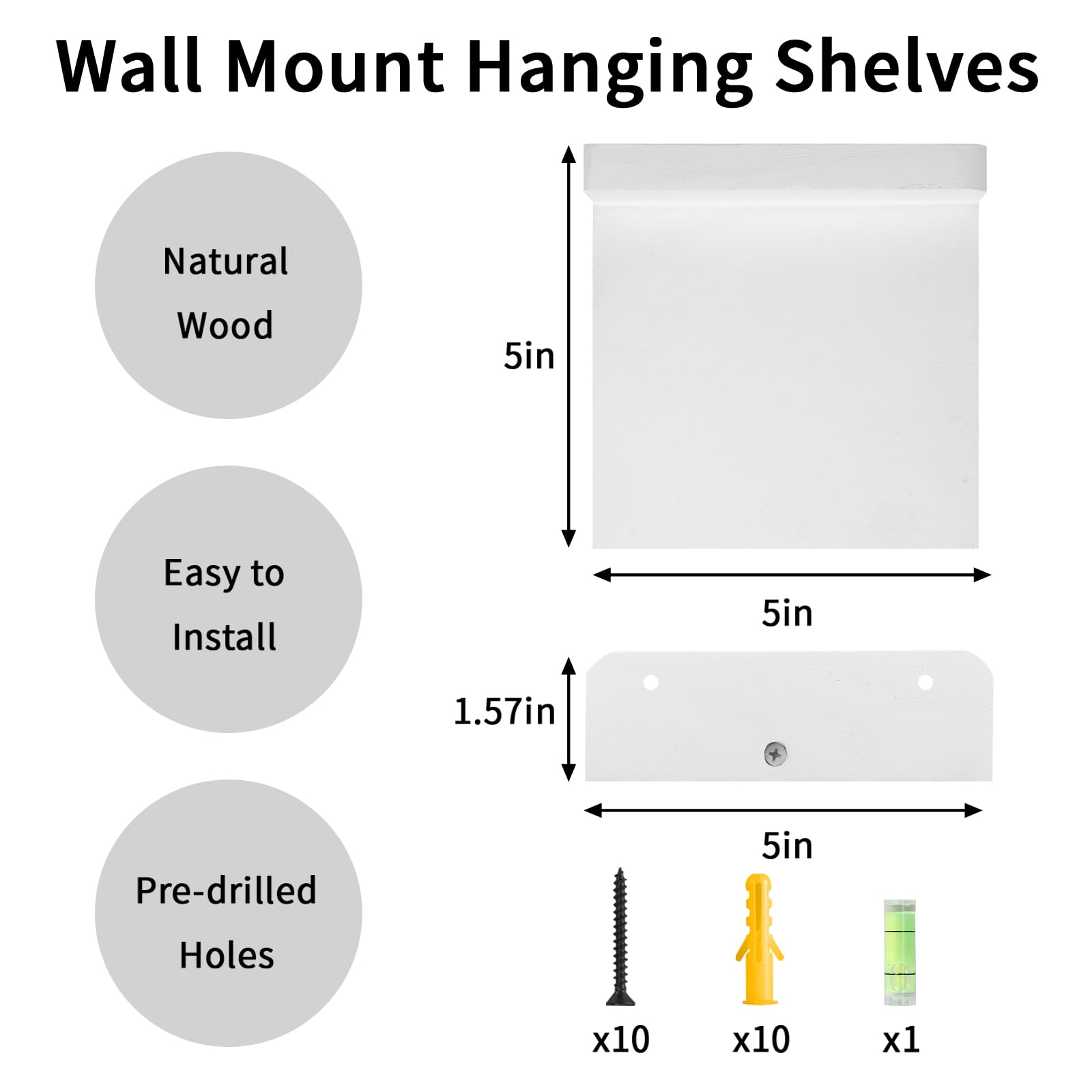 Fixwal Wall Shelves, 5x5 Inches Small Floating Shelf, Rustic Wood Wall Mounted Shelves for Bedroom, Living Room, Kitchen, Bathroom Decor (Set of 4, Black)