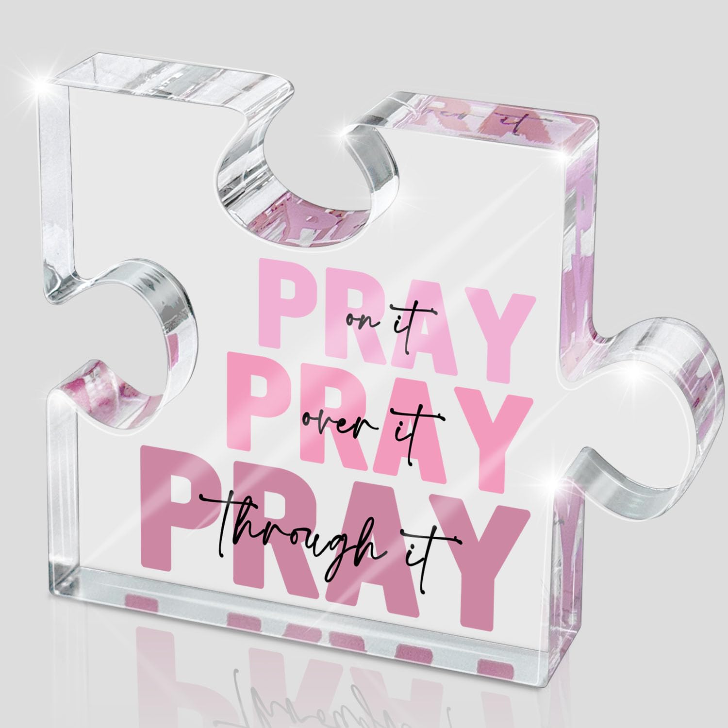 Pink Inspirational Decor Pray Over It Bible Verse Wall Art Christian Gifts for Women, 4x 4 Inches Office Desk Accessories Decor Sign, Pink Dorm Room Decoration for Women - Pray on it Pray through it