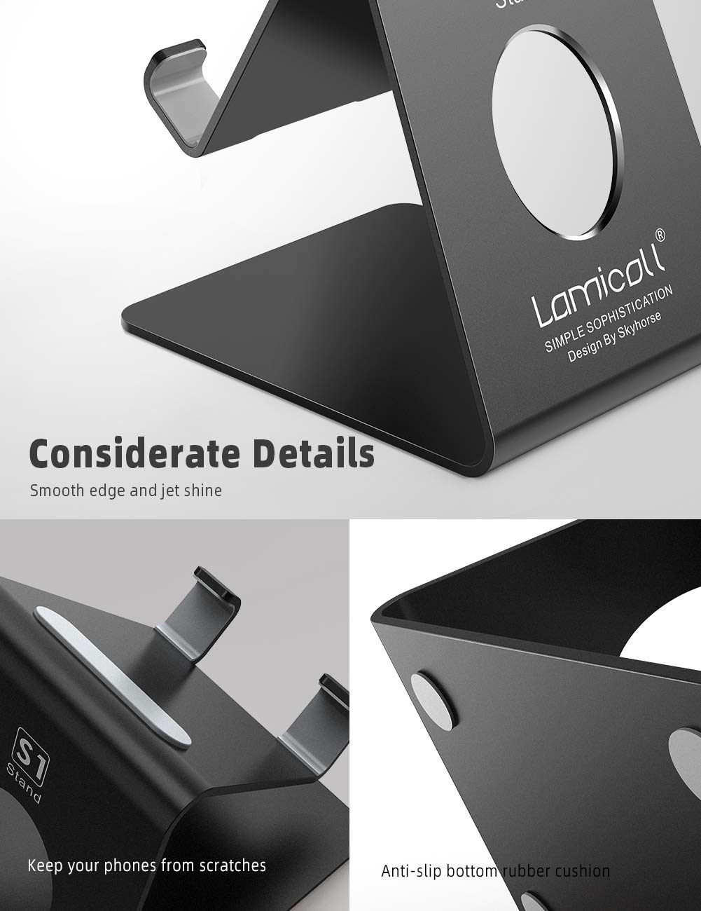 Lamicall Cell Phone Stand, Desk Accessories - Clear Office Cell Phone Holder, Acrylic Phone Stand, Desktop, Acrylic Office Desk Decor Accessories, Suitable for iPhone, 4-8'' Phone, Gifts