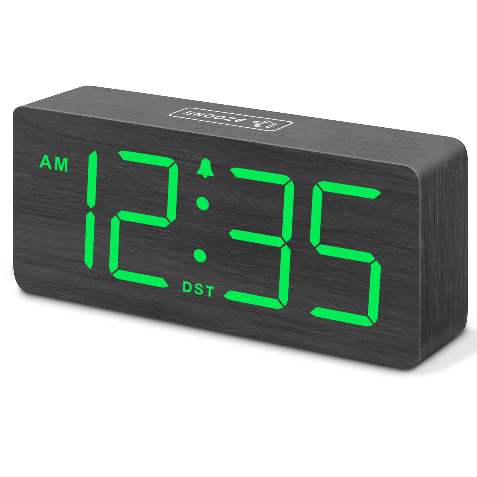 DreamSky Wooden Digital Alarm Clock for Bedroom - Desk Clock for Living Room with Large Numbers, Dimmer, Loud Alarm for Heavy Sleepers with Volume Control, DST, Office Wood Decor (Plug in Clock)