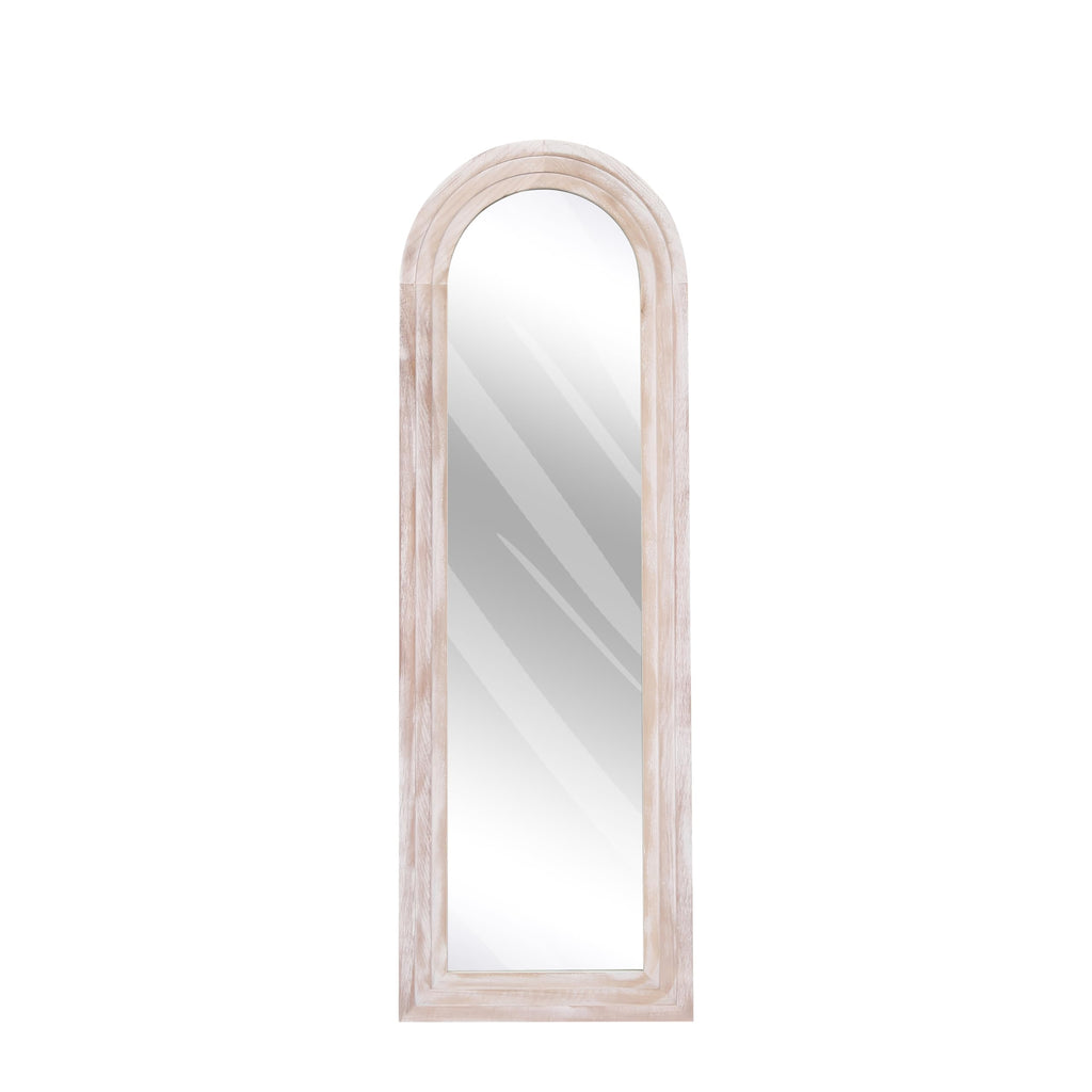 ZHUNFA Arched Full Length Mirror with Solid Wood Frame, 71x32 Farmhouse Wall Mounted Floor Mirror with Stand, Vertical Hanging, Leaning Standing for Bedroom, Living Room, Brown