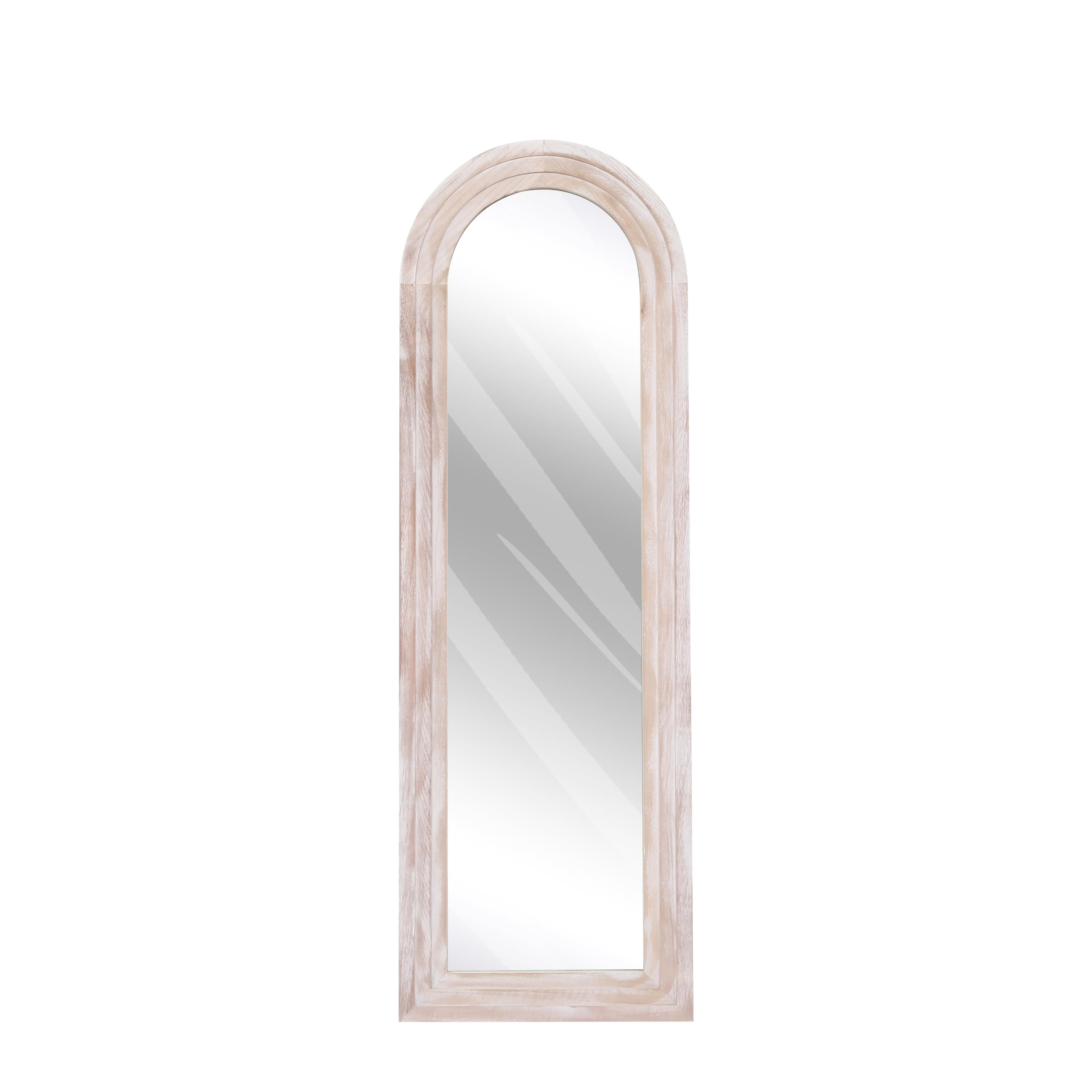 ZHUNFA Arched Full Length Mirror with Solid Wood Frame, 71x32 Farmhouse Wall Mounted Floor Mirror with Stand, Vertical Hanging, Leaning Standing for Bedroom, Living Room, Brown