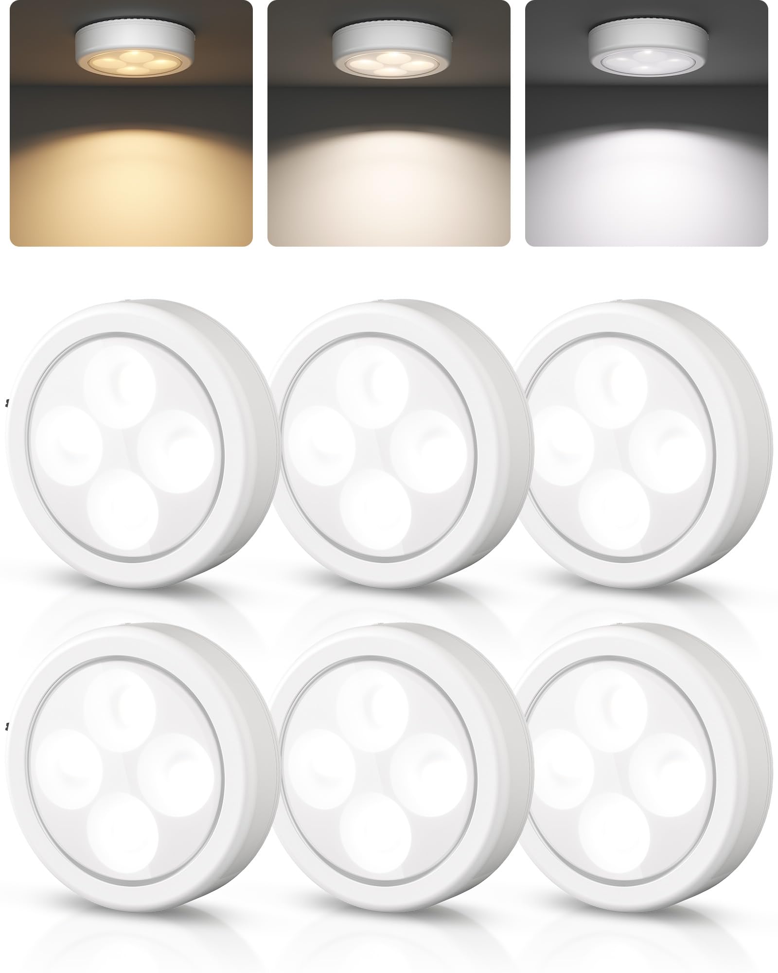 EZVALO LED Puck Lights, Rechargeable Battery Touch Light, 2.5'' Mini Tap Lights, Wireless Closet Light, Under Cabinet Lighting, 3 Color Temps, Stick On Lights Kitchen,Closet,Pantry(2 Pack)