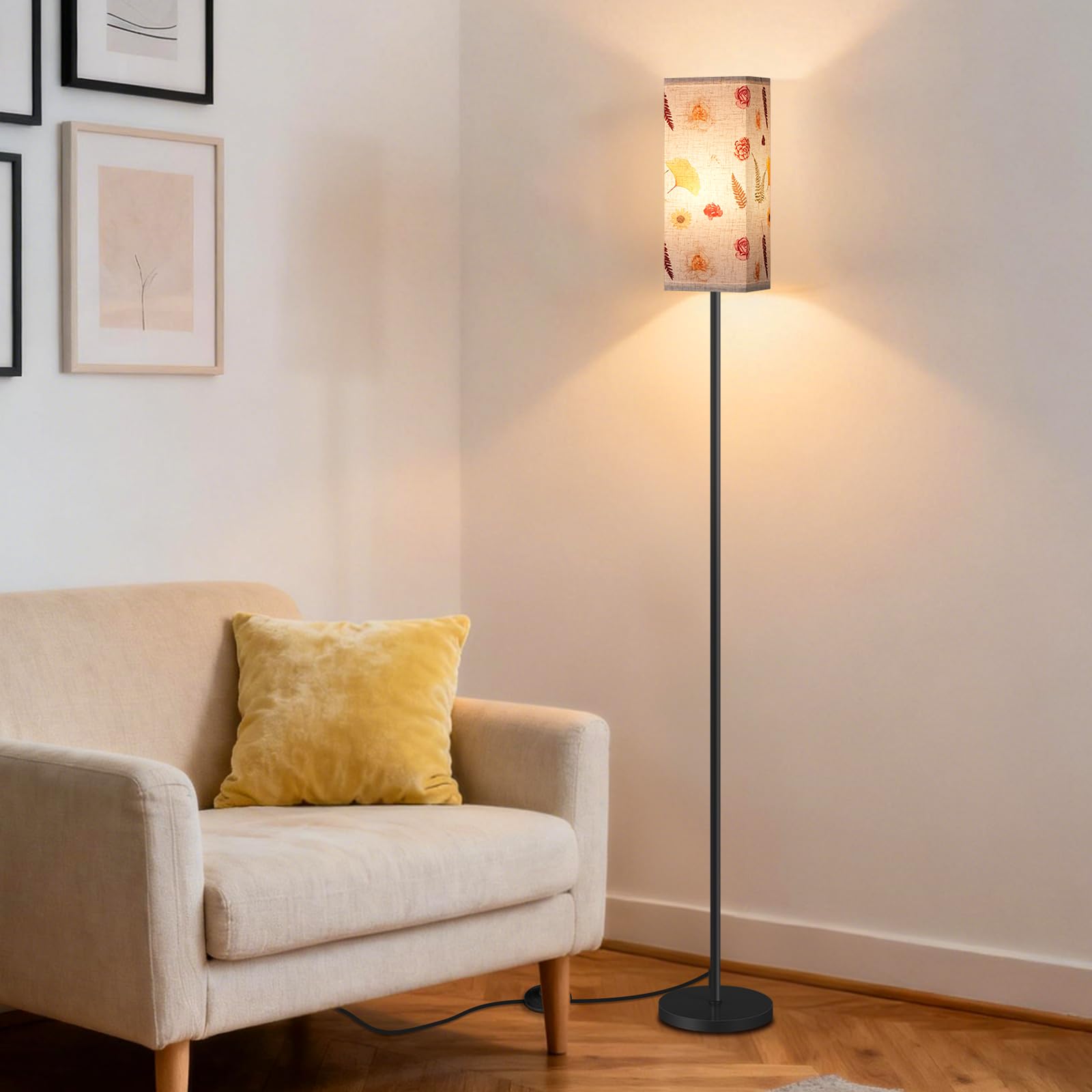 64.6" Floor Lamp, Pole with Foot Switch, Modern Standing Lamp Lampshade, Minimalist Freestanding Lamp (Bulb Not Included), for Living Room, Bedroom Office ETL Listed, Black and Beige E07LD05