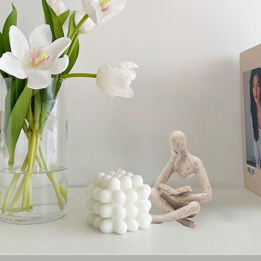 Jinkoozz Gold Reading Women Statue, Thinker Sculptures, Abstract Art Ornament, Modern Aesthetic Figurine Decoration, Suitable for Home Living Room Bedroom Office Shelf Table Desk Bookshelf Decor