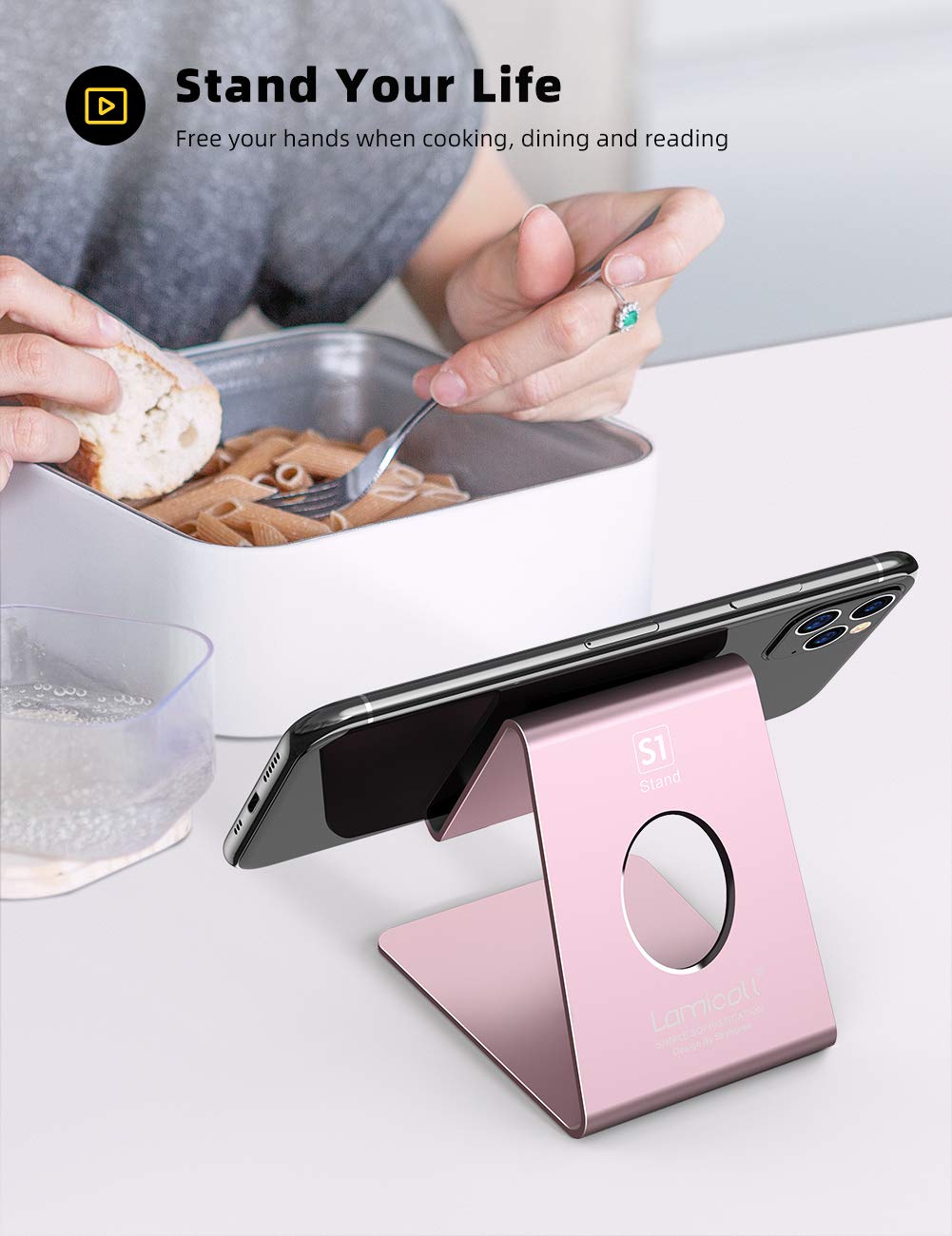 Lamicall Cell Phone Stand, Desk Accessories - Clear Office Cell Phone Holder, Acrylic Phone Stand, Desktop, Acrylic Office Desk Decor Accessories, Suitable for iPhone, 4-8'' Phone, Gifts