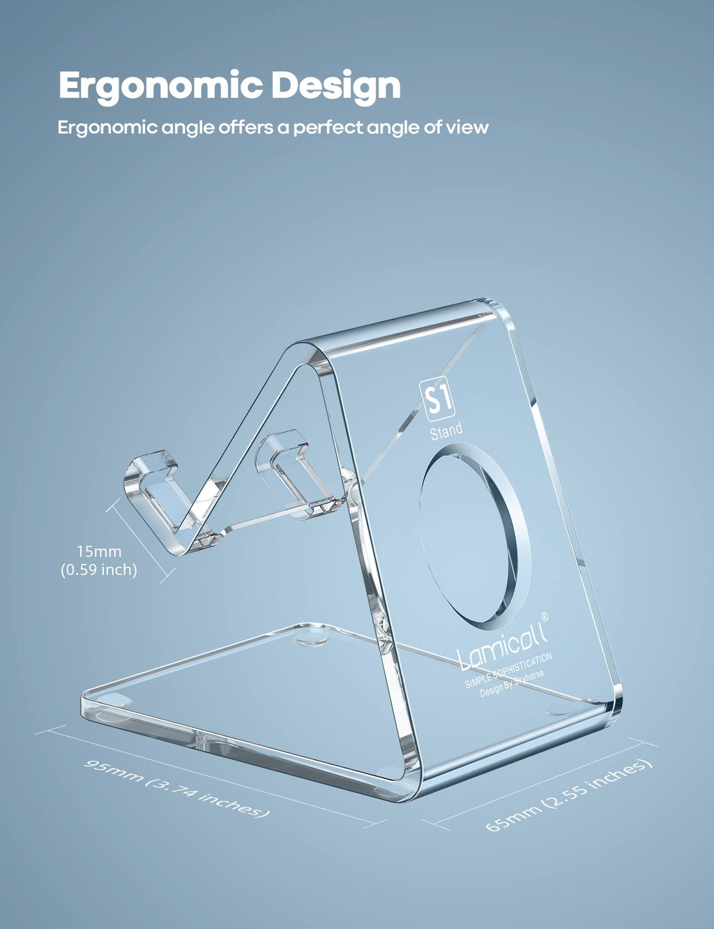 Lamicall Cell Phone Stand, Desk Accessories - Clear Office Cell Phone Holder, Acrylic Phone Stand, Desktop, Acrylic Office Desk Decor Accessories, Suitable for iPhone, 4-8'' Phone, Gifts