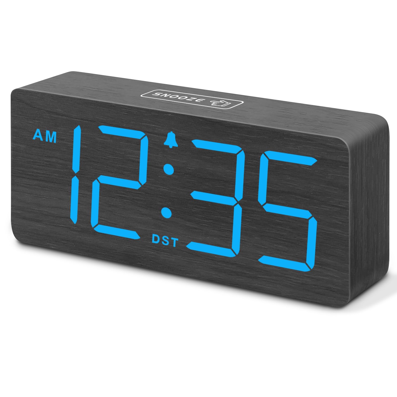 DreamSky Wooden Digital Alarm Clock for Bedroom - Desk Clock for Living Room with Large Numbers, Dimmer, Loud Alarm for Heavy Sleepers with Volume Control, DST, Office Wood Decor (Plug in Clock)