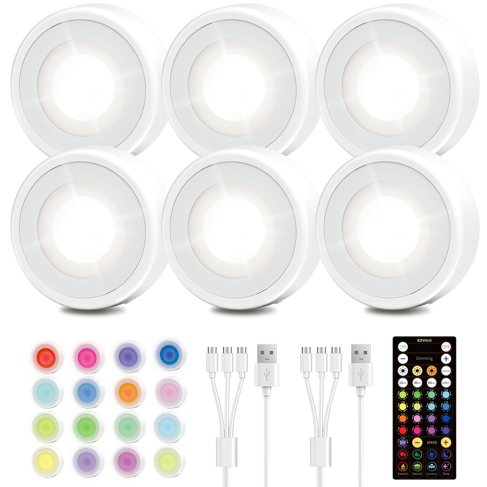 EZVALO LED Puck Lights, Rechargeable Battery Touch Light, 2.5'' Mini Tap Lights, Wireless Closet Light, Under Cabinet Lighting, 3 Color Temps, Stick On Lights Kitchen,Closet,Pantry(2 Pack)