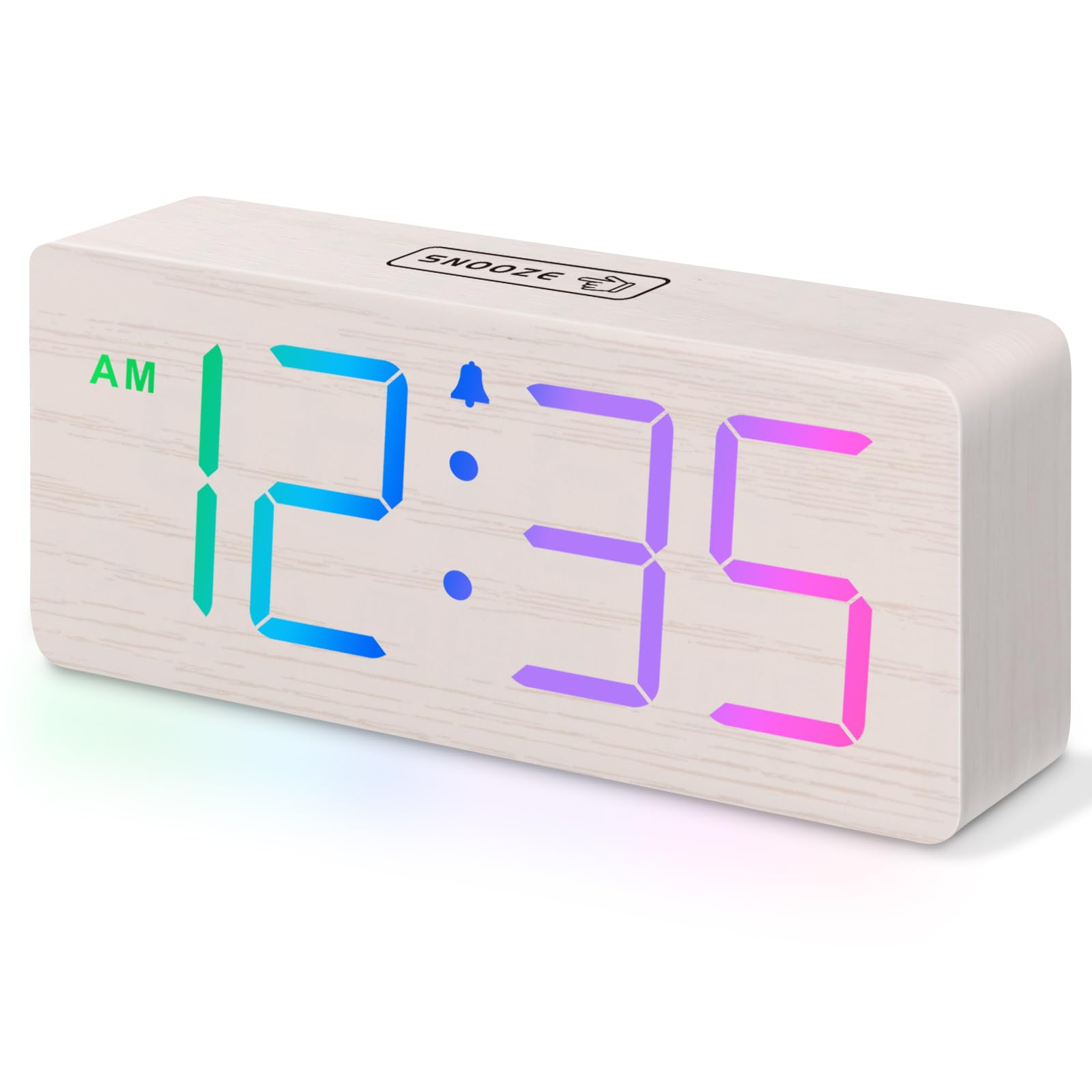 DreamSky Wooden Digital Alarm Clock for Bedroom - Desk Clock for Living Room with Large Numbers, Dimmer, Loud Alarm for Heavy Sleepers with Volume Control, DST, Office Wood Decor (Plug in Clock)