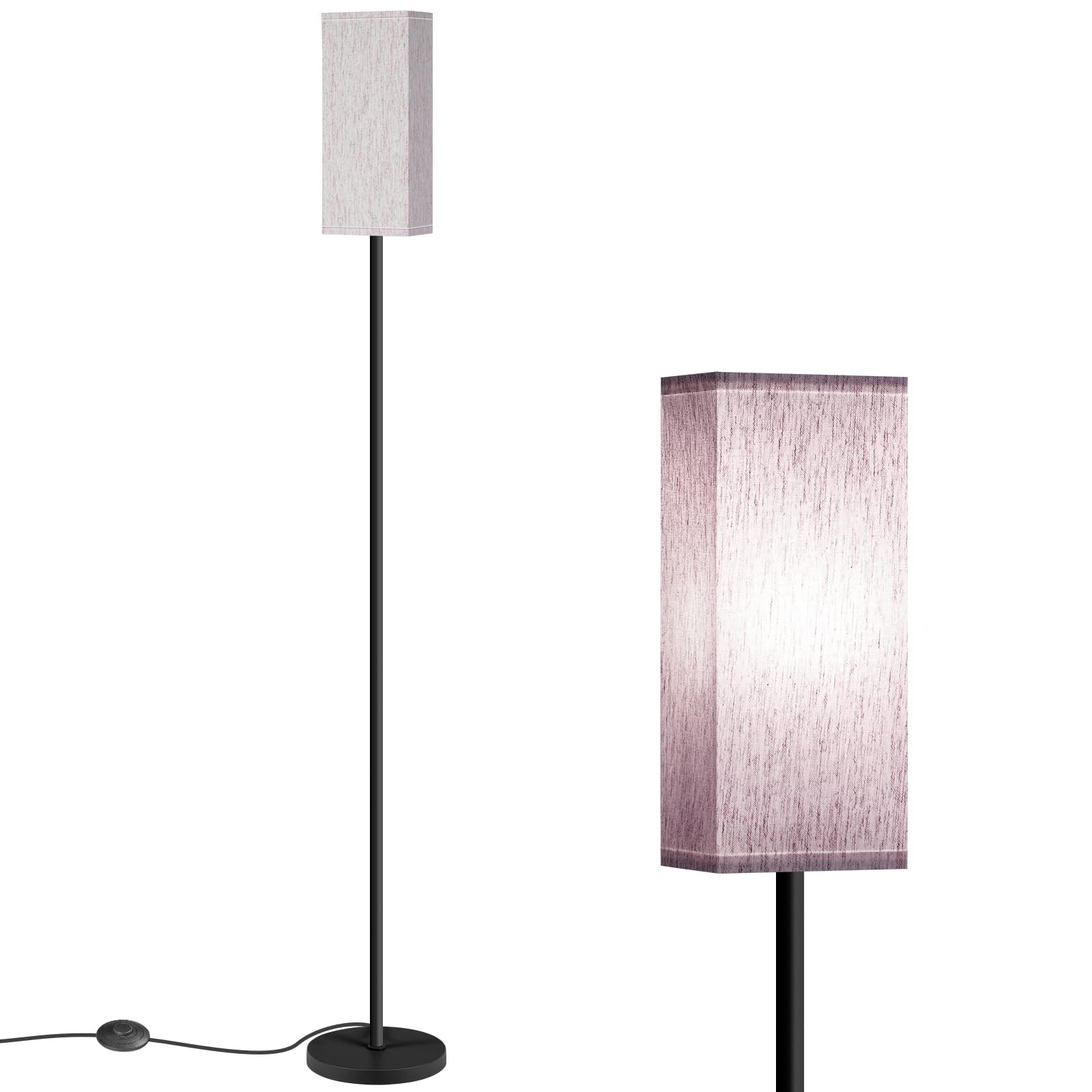 64.6" Floor Lamp, Pole with Foot Switch, Modern Standing Lamp Lampshade, Minimalist Freestanding Lamp (Bulb Not Included), for Living Room, Bedroom Office ETL Listed, Black and Beige E07LD05