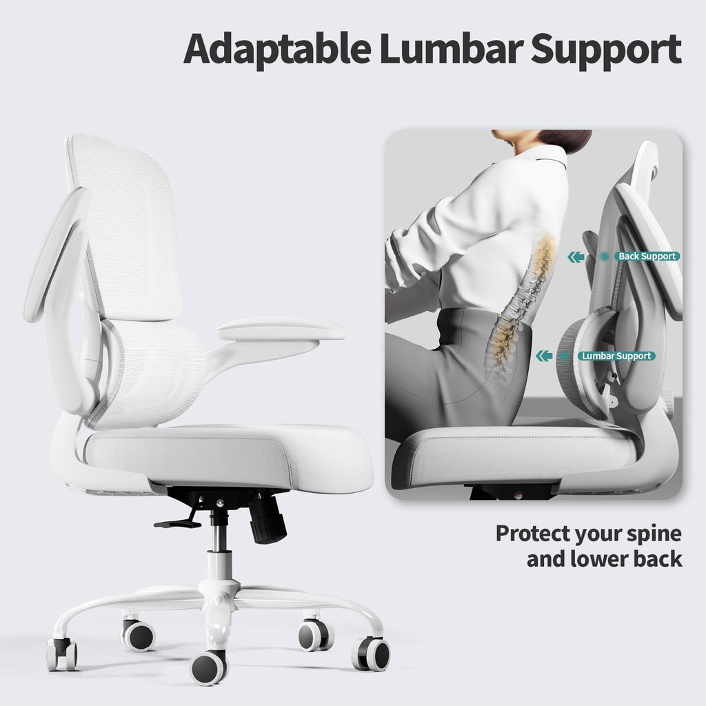 TRALT Office Chair - Ergonomic Desk Chair with Adjustable Lumbar Support, Mesh Computer Chair, Executive Chairs for Home Office Comfortable Lumbar Support (White)