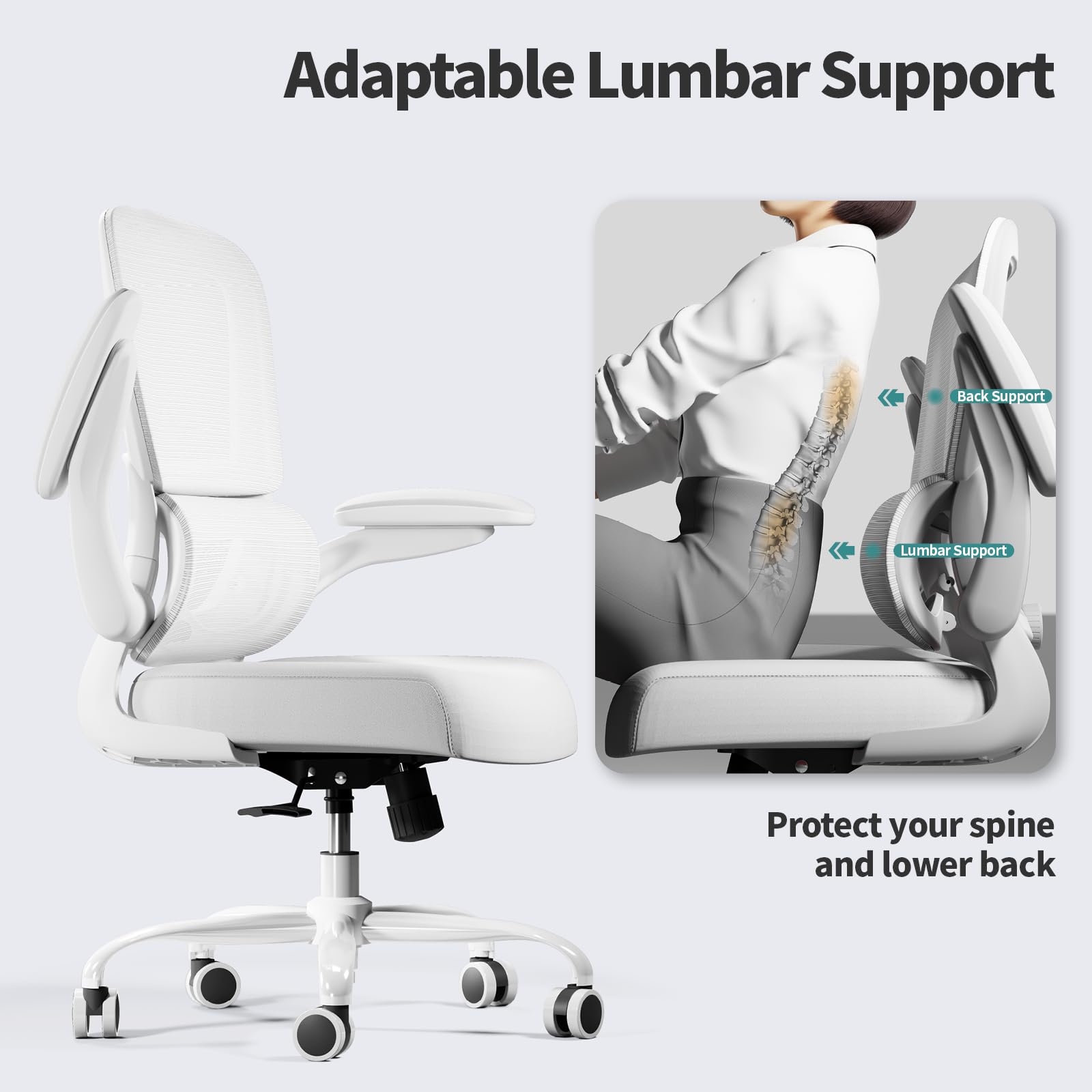 TRALT Office Chair - Ergonomic Desk Chair with Adjustable Lumbar Support, Mesh Computer Chair, Executive Chairs for Home Office Comfortable Lumbar Support (White)