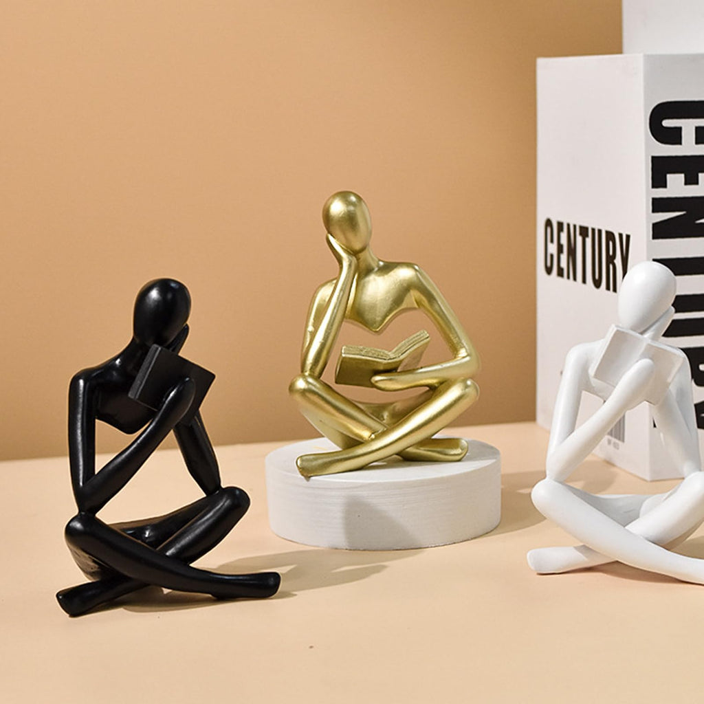 Jinkoozz Gold Reading Women Statue, Thinker Sculptures, Abstract Art Ornament, Modern Aesthetic Figurine Decoration, Suitable for Home Living Room Bedroom Office Shelf Table Desk Bookshelf Decor
