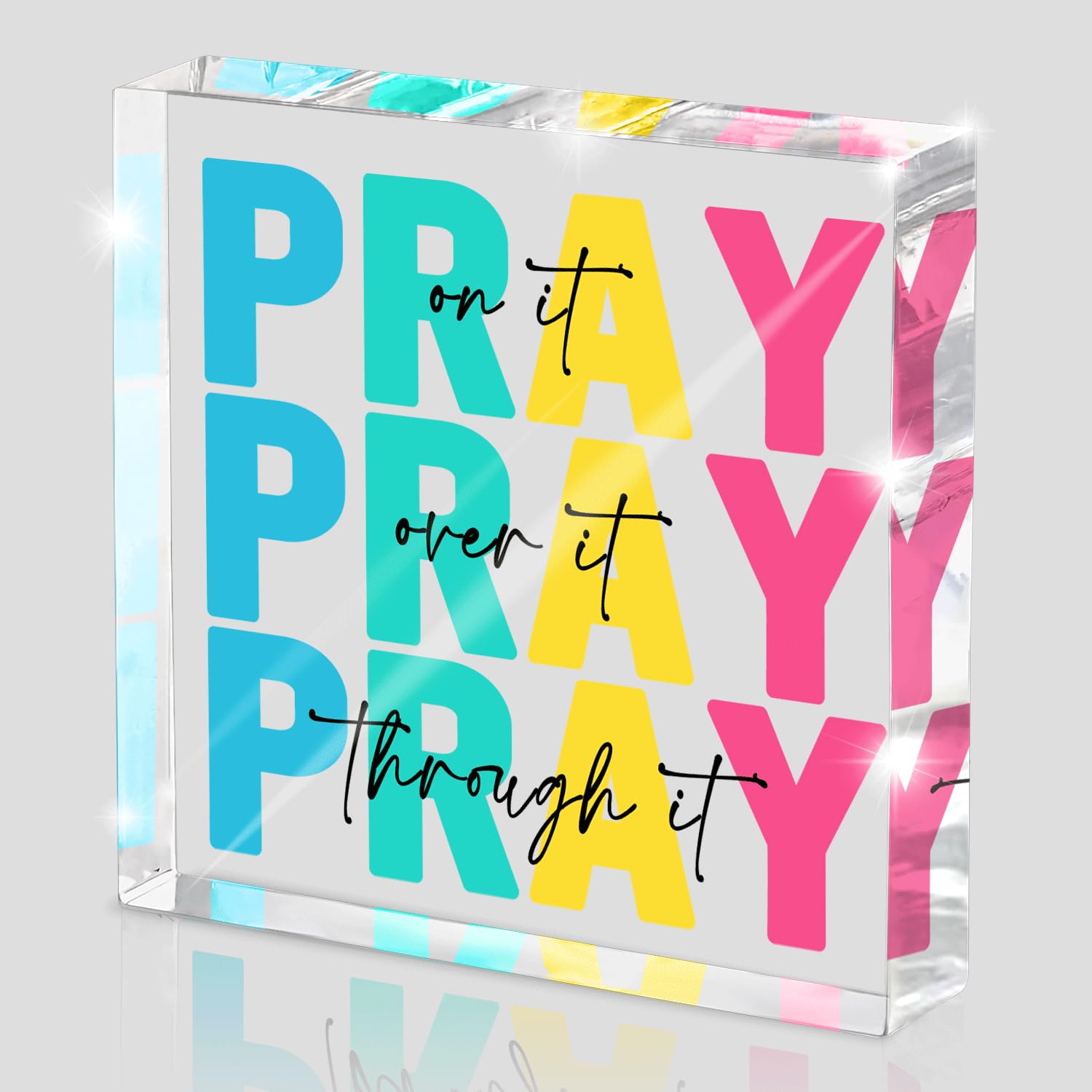 Pink Inspirational Decor Pray Over It Bible Verse Wall Art Christian Gifts for Women, 4x 4 Inches Office Desk Accessories Decor Sign, Pink Dorm Room Decoration for Women - Pray on it Pray through it